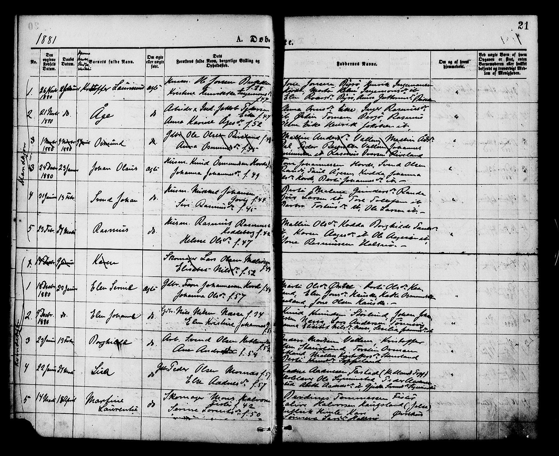 Hjelmeland sokneprestkontor, SAST/A-101843/01/IV/L0013: Parish register (official) no. A 13, 1872-1886, p. 21