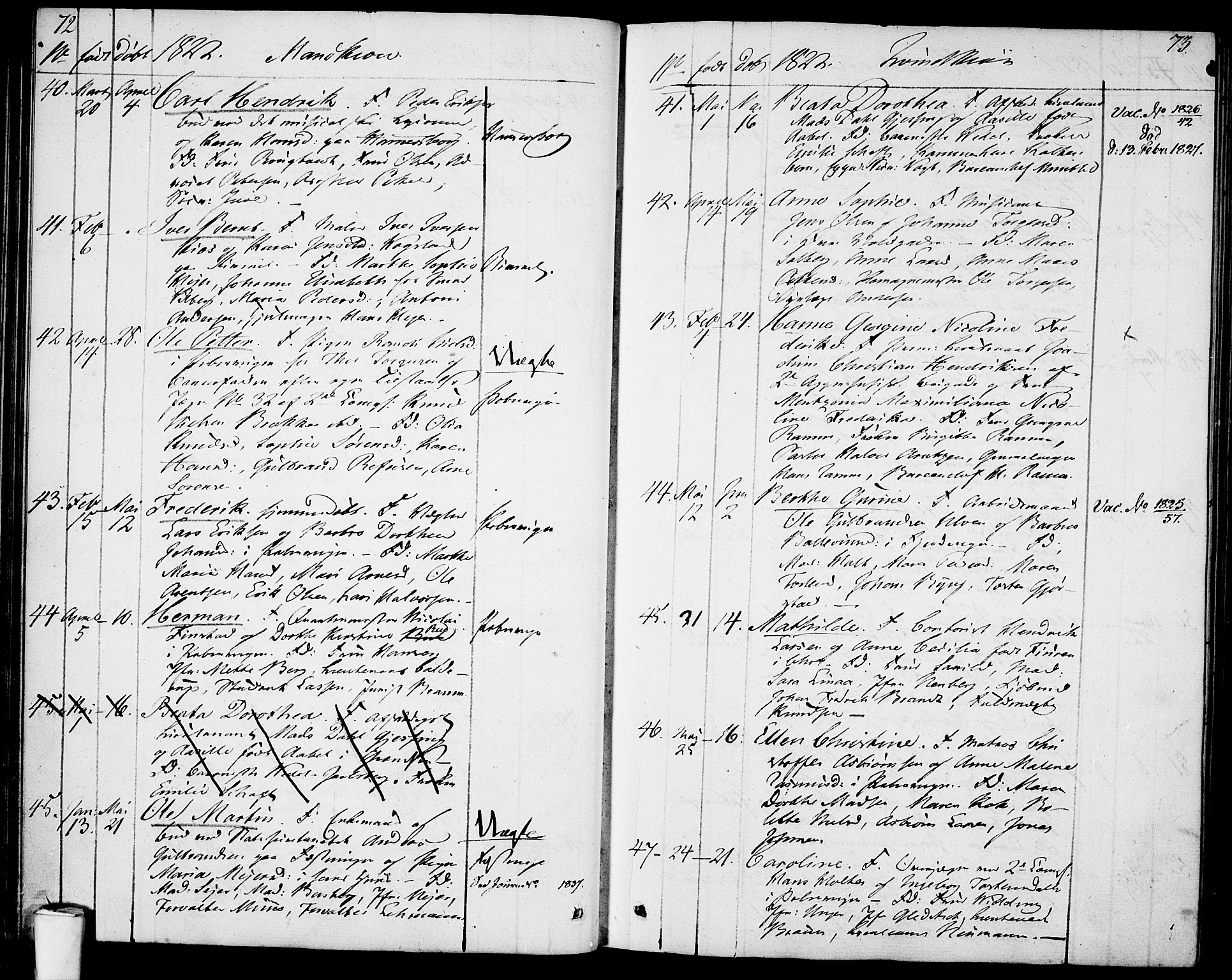 Garnisonsmenigheten Kirkebøker, AV/SAO-A-10846/F/Fa/L0004: Parish register (official) no. 4, 1820-1828, p. 72-73
