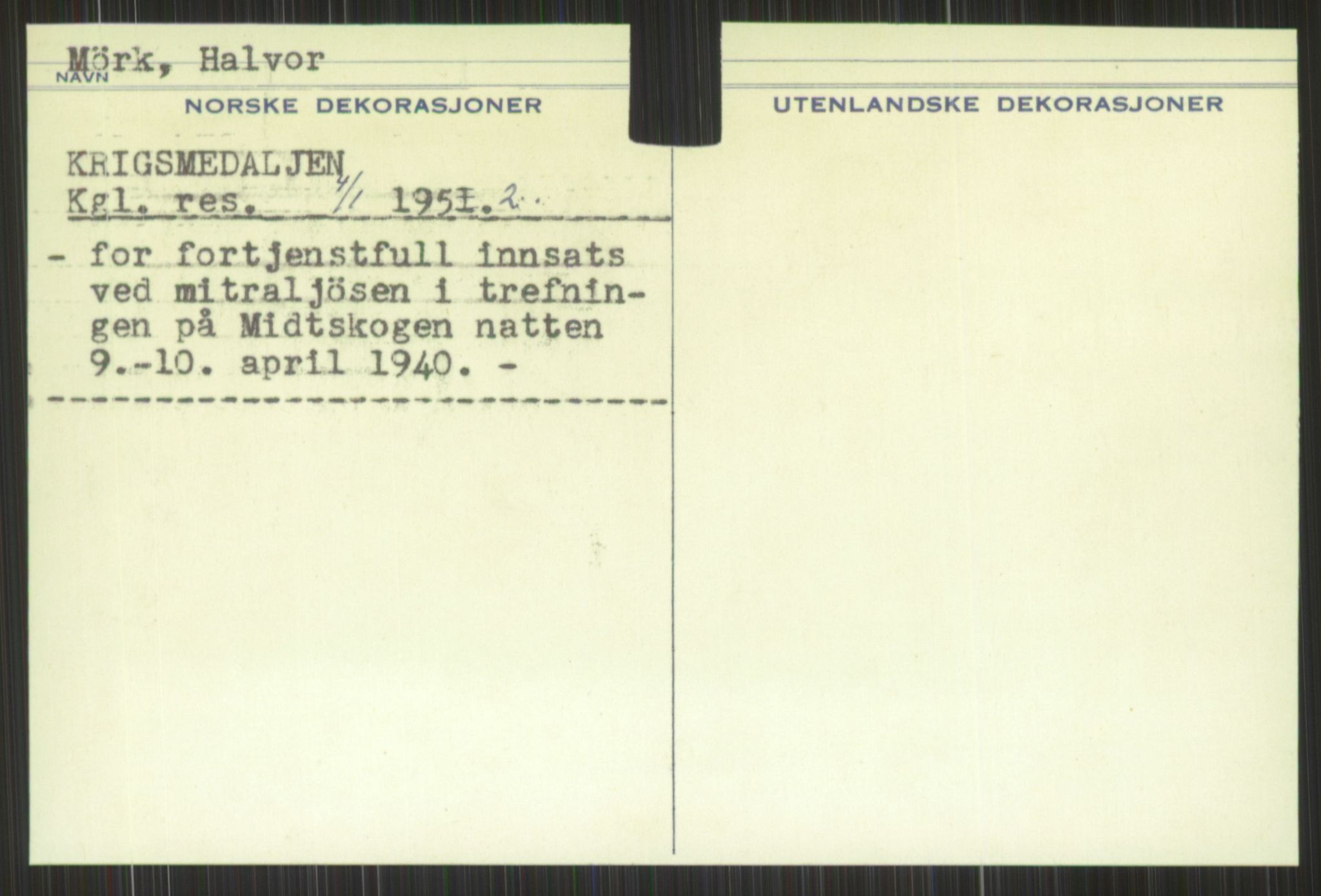 Forsvaret, Krigsdekorasjonskanselliet, RA/RAFA-5156/G/Gd/L0001: Diverse registre, 1944-1956, p. 693