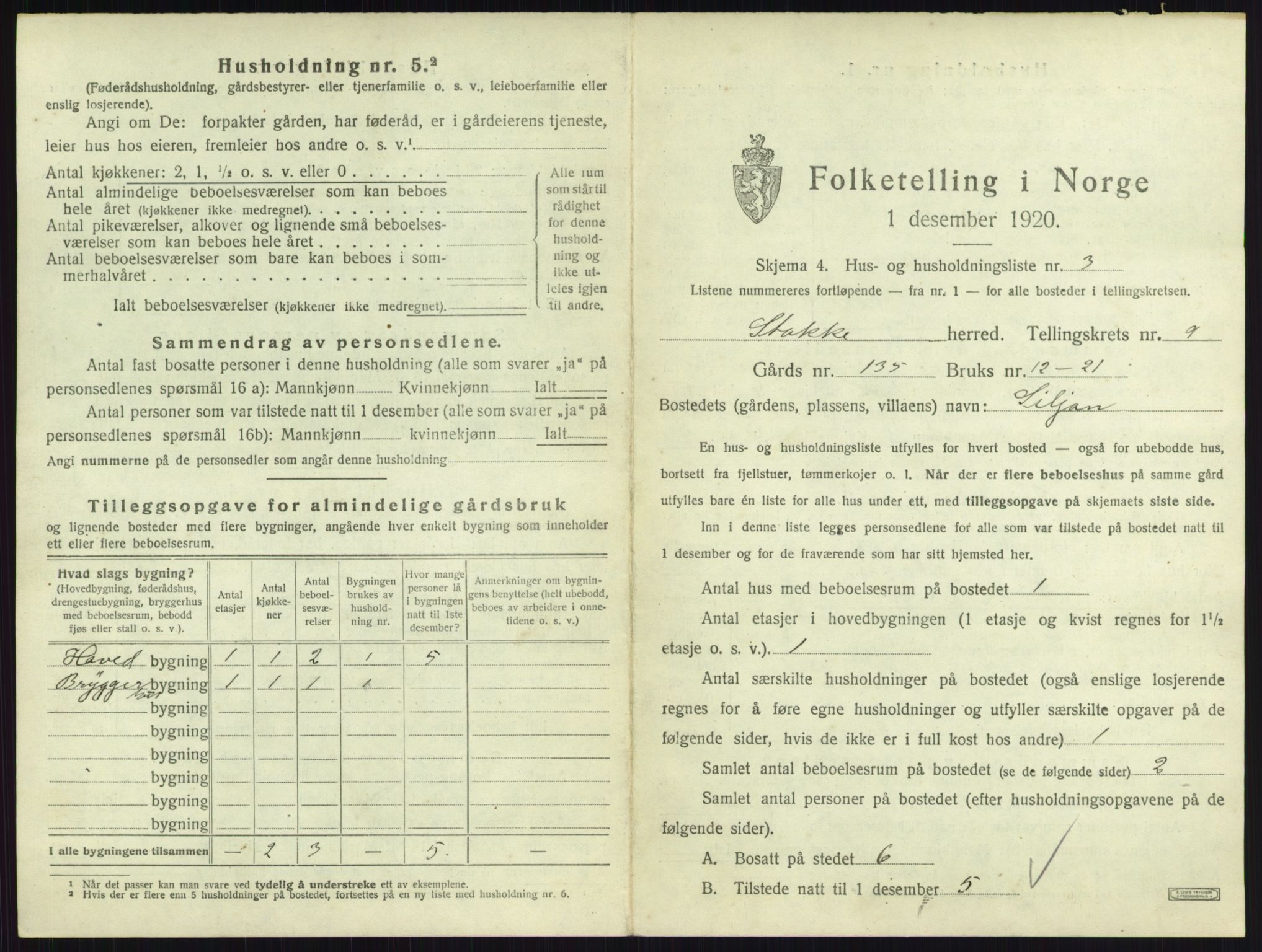 SAKO, 1920 census for Stokke, 1920, p. 1671