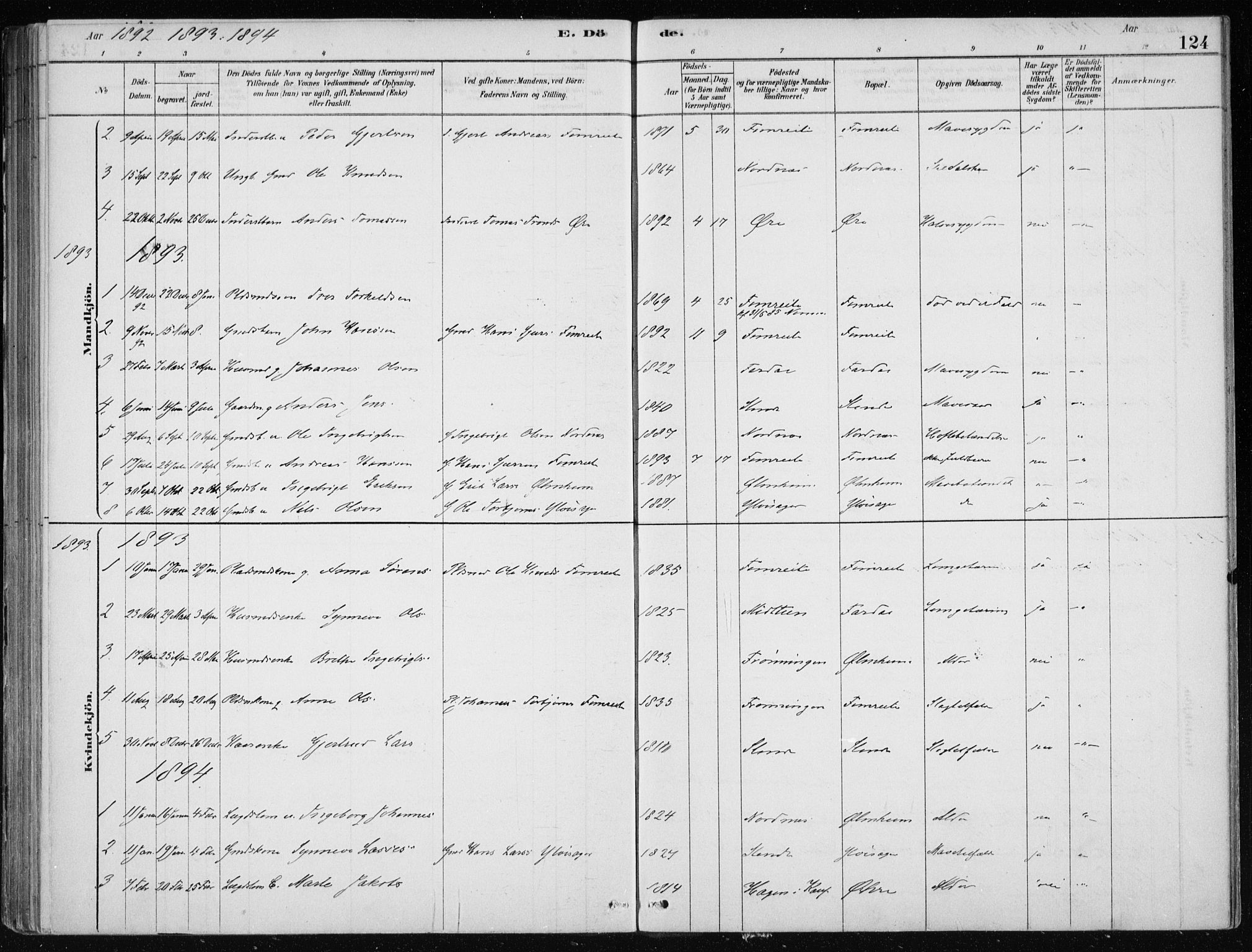 Sogndal sokneprestembete, AV/SAB-A-81301/H/Haa/Haac/L0001: Parish register (official) no. C 1, 1878-1907, p. 124