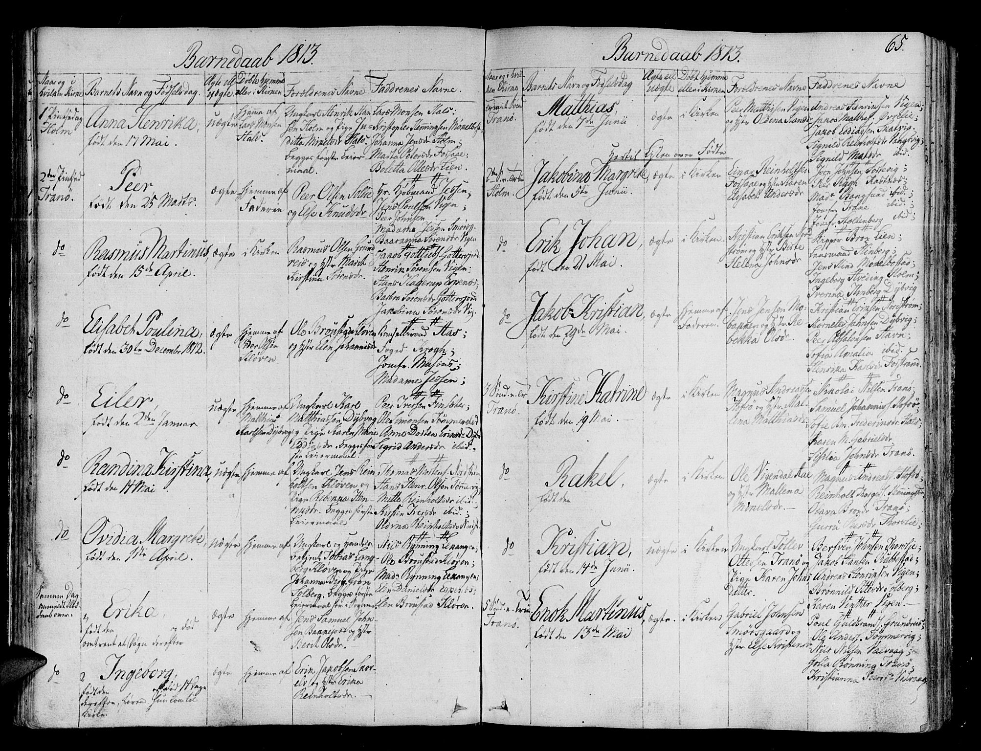 Tranøy sokneprestkontor, AV/SATØ-S-1313/I/Ia/Iaa/L0003kirke: Parish register (official) no. 3, 1807-1820, p. 65