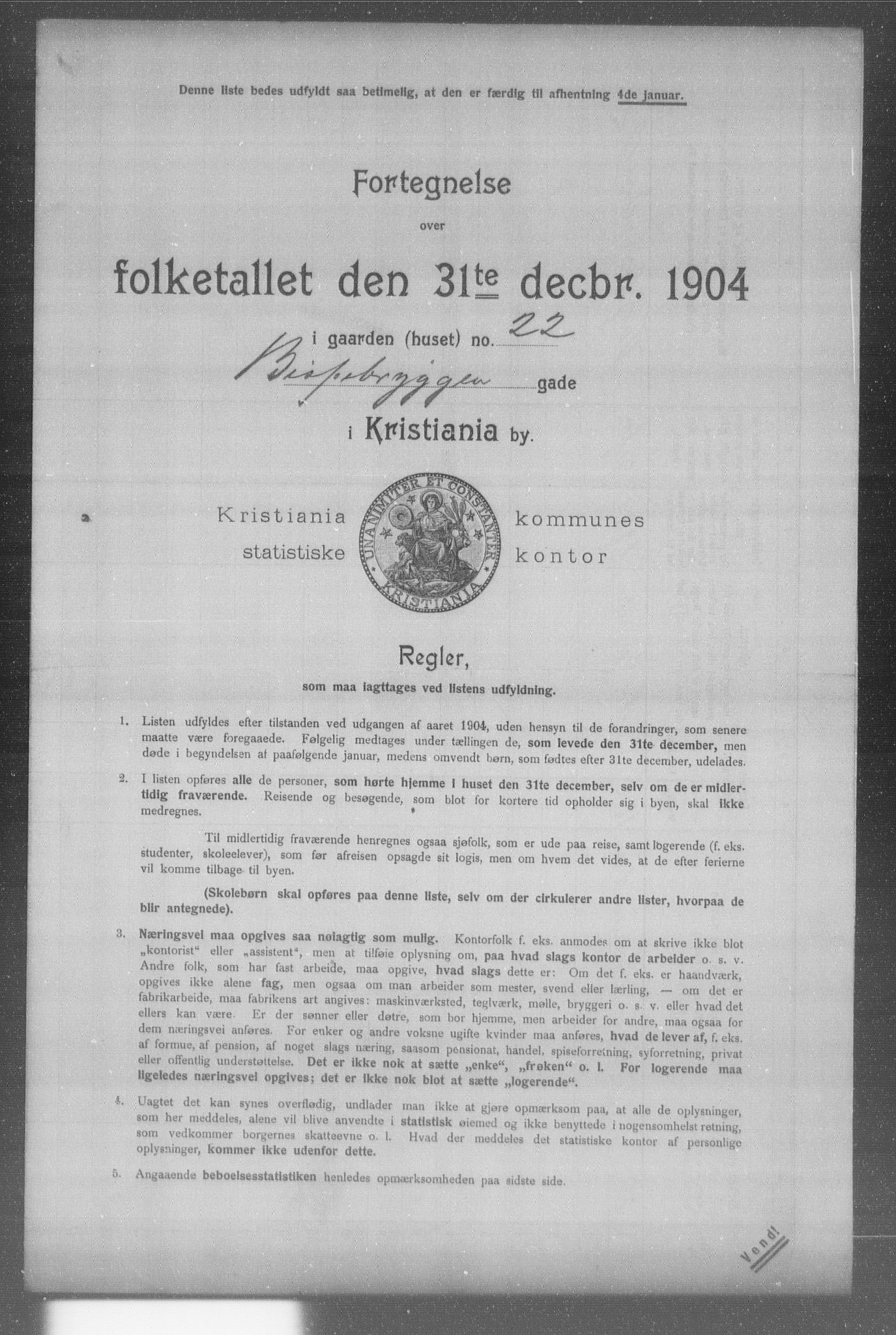 OBA, Municipal Census 1904 for Kristiania, 1904, p. 1191