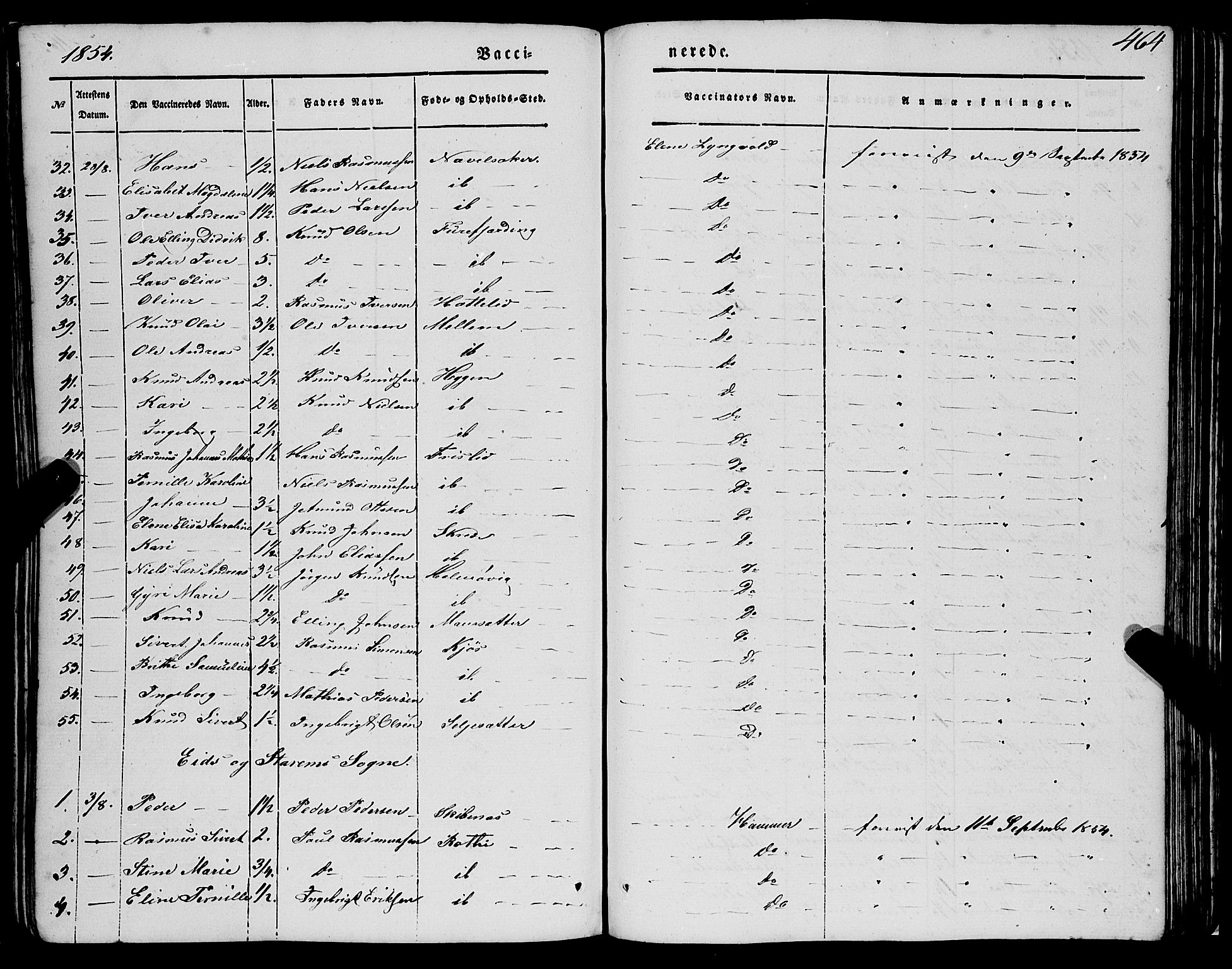 Eid sokneprestembete, AV/SAB-A-82301/H/Haa/Haaa/L0007: Parish register (official) no. A 7, 1844-1858, p. 464