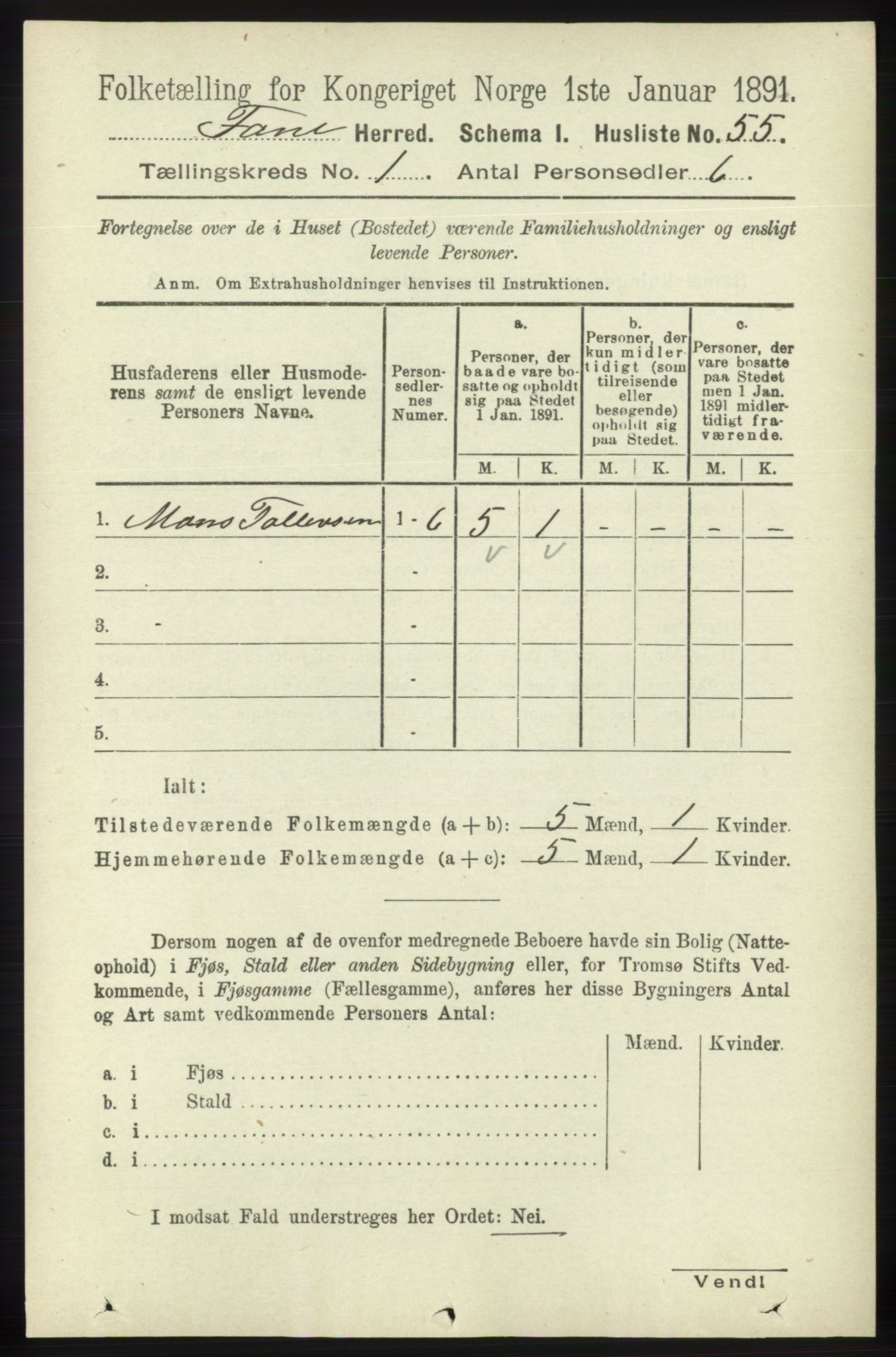 RA, 1891 census for 1249 Fana, 1891, p. 82