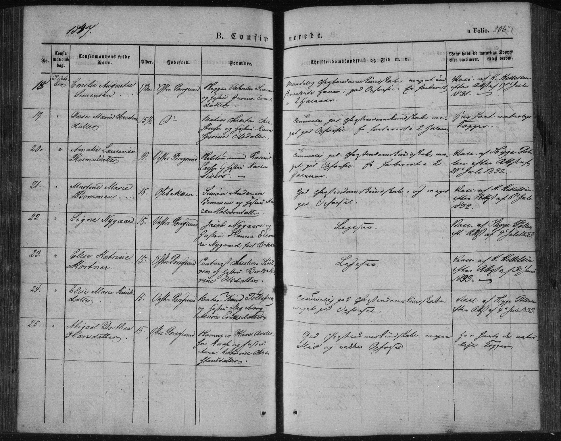 Porsgrunn kirkebøker , SAKO/A-104/F/Fa/L0006: Parish register (official) no. 6, 1841-1857, p. 206