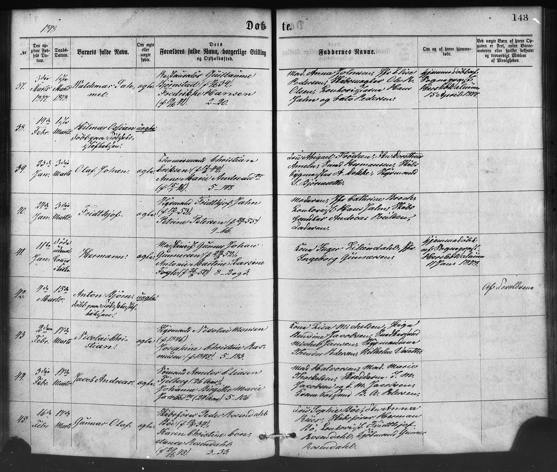 Nykirken Sokneprestembete, SAB/A-77101/H/Haa/L0016: Parish register (official) no. B 3, 1870-1884, p. 143