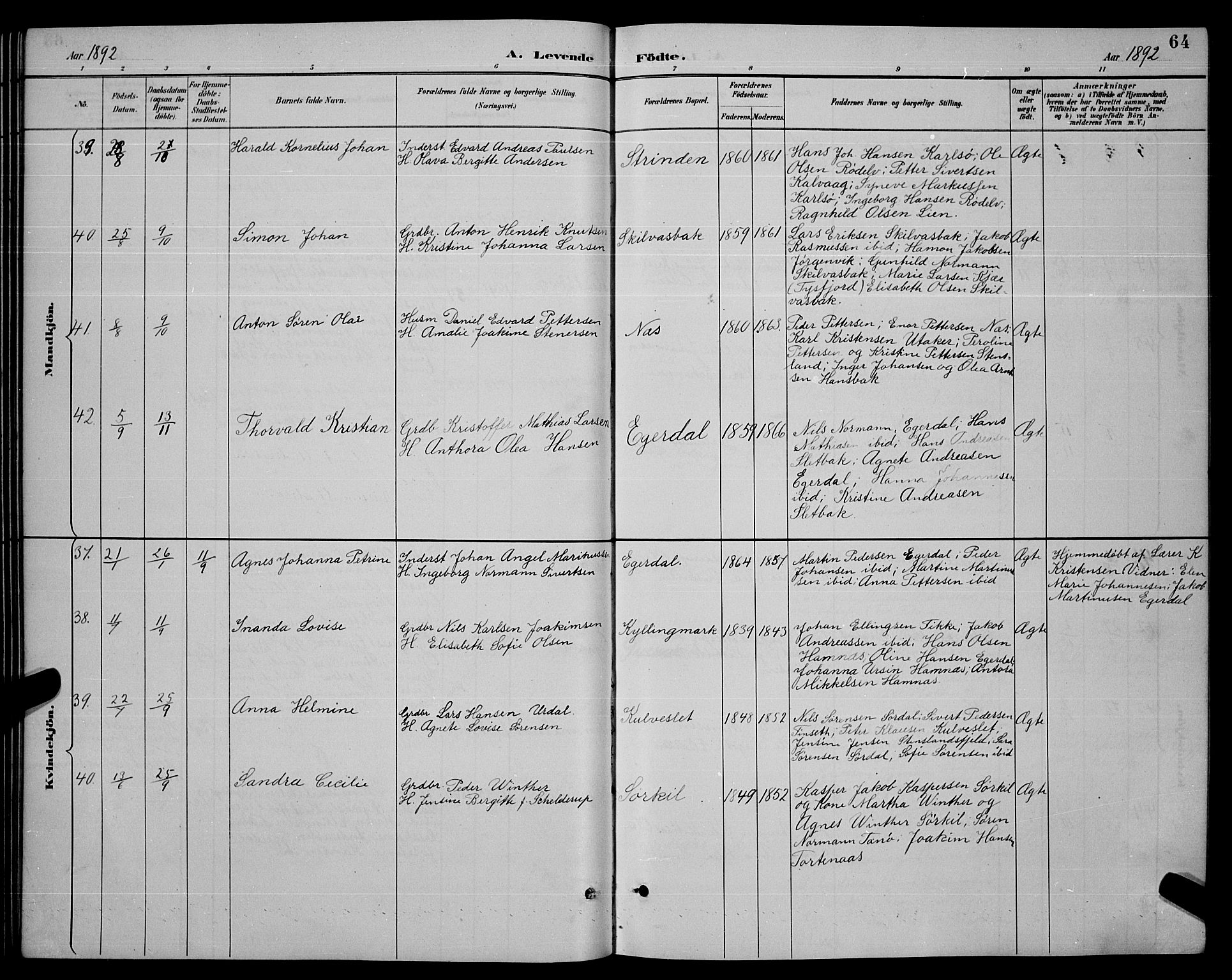 Ministerialprotokoller, klokkerbøker og fødselsregistre - Nordland, AV/SAT-A-1459/859/L0859: Parish register (copy) no. 859C05, 1887-1898, p. 64