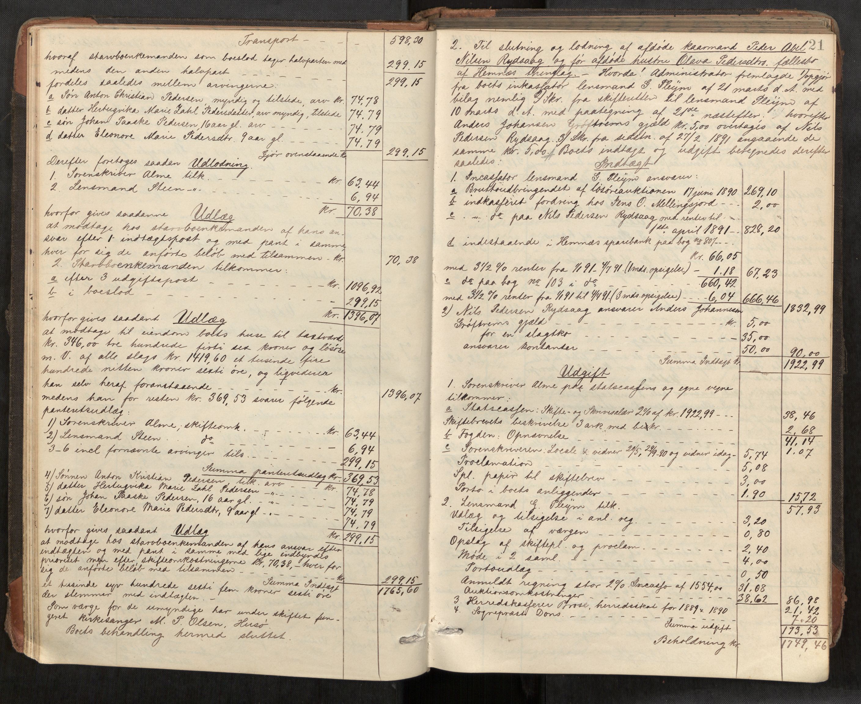 Rana sorenskriveri , AV/SAT-A-1108/1/3/3A/L0006: Skifteslutningsprotokoll, 1891-1896, p. 21