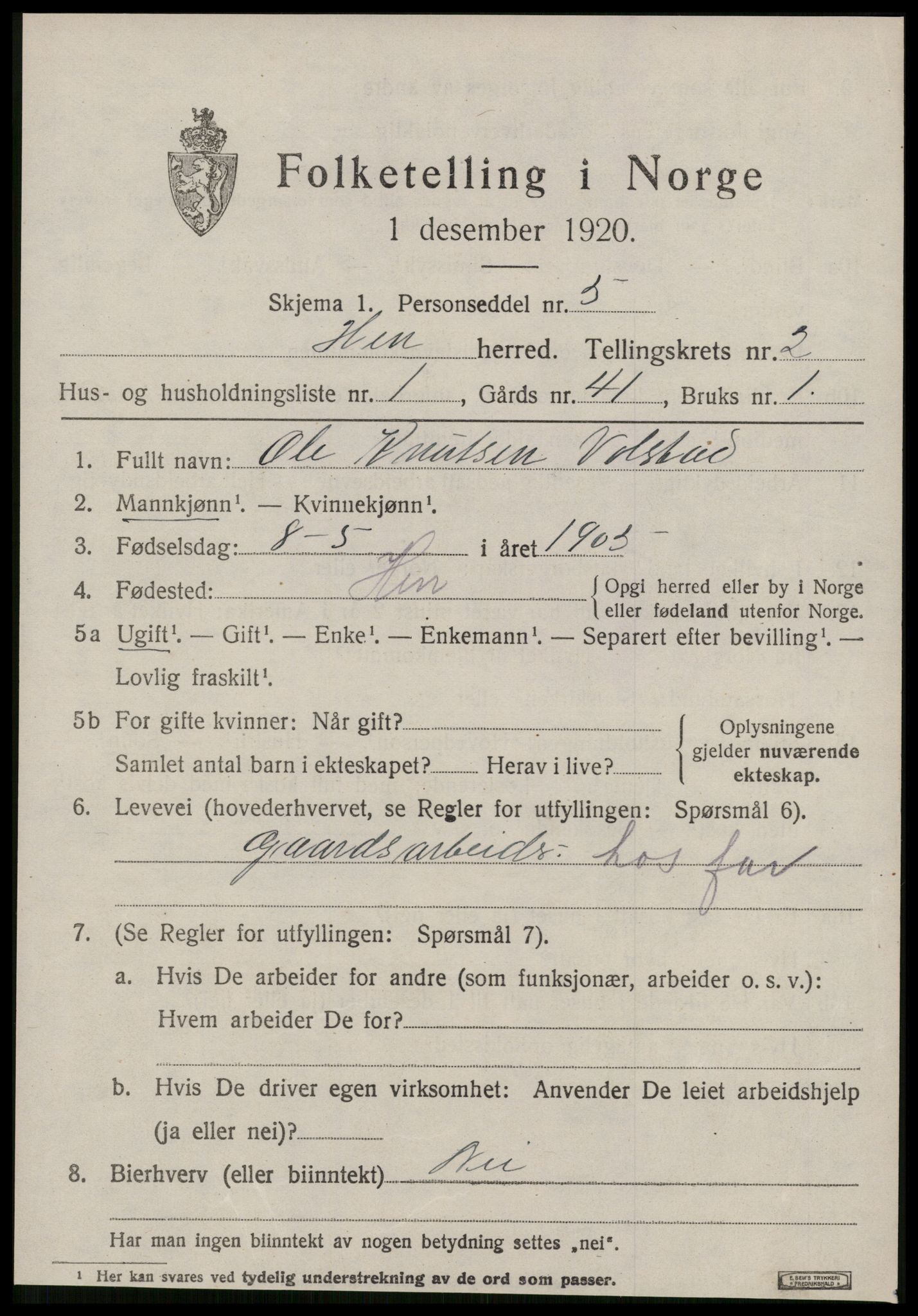 SAT, 1920 census for Hen, 1920, p. 986