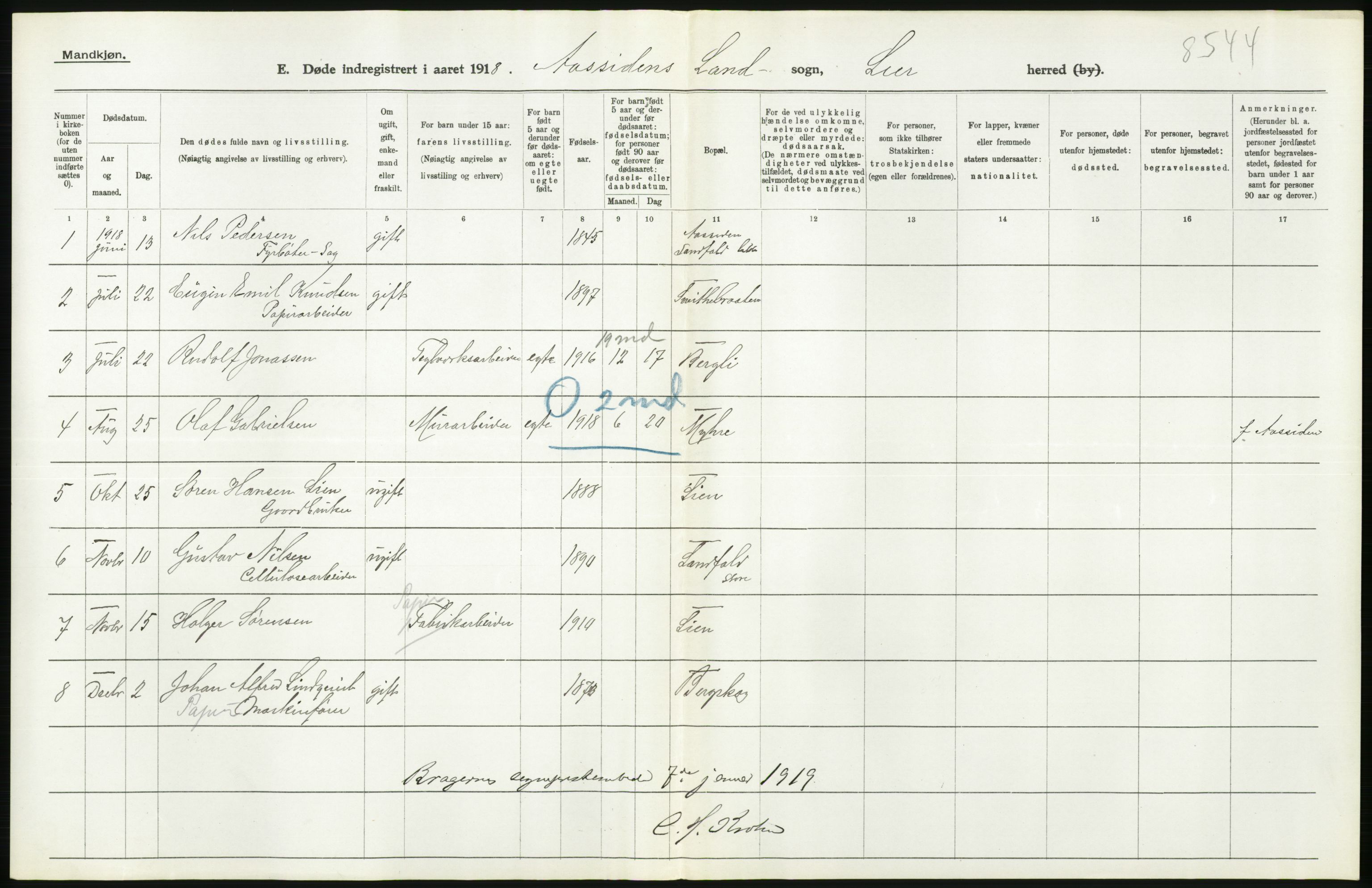 Statistisk sentralbyrå, Sosiodemografiske emner, Befolkning, AV/RA-S-2228/D/Df/Dfb/Dfbh/L0020: Buskerud fylke: Døde. Bygder og byer., 1918, p. 62