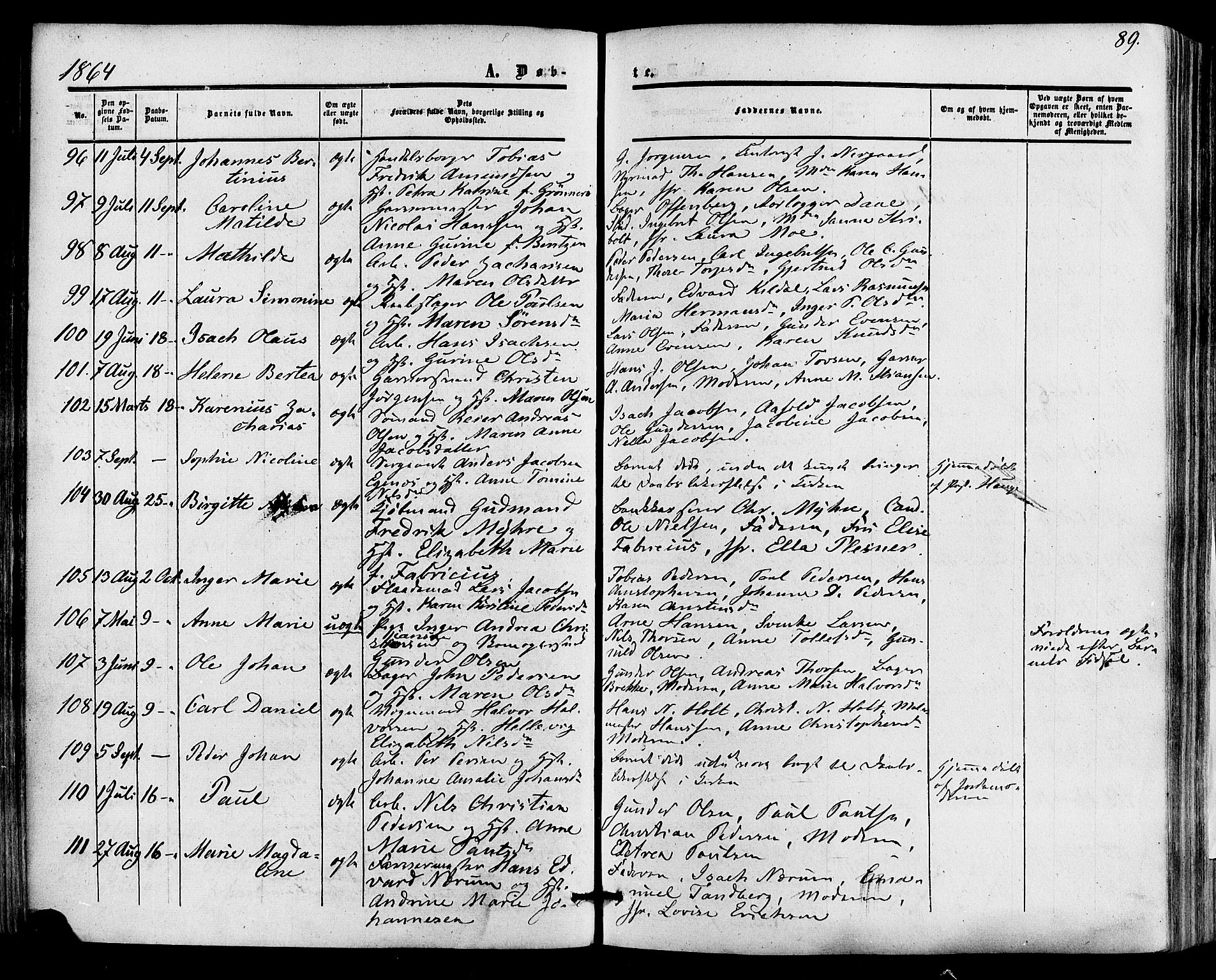 Skien kirkebøker, SAKO/A-302/F/Fa/L0007: Parish register (official) no. 7, 1856-1865, p. 89