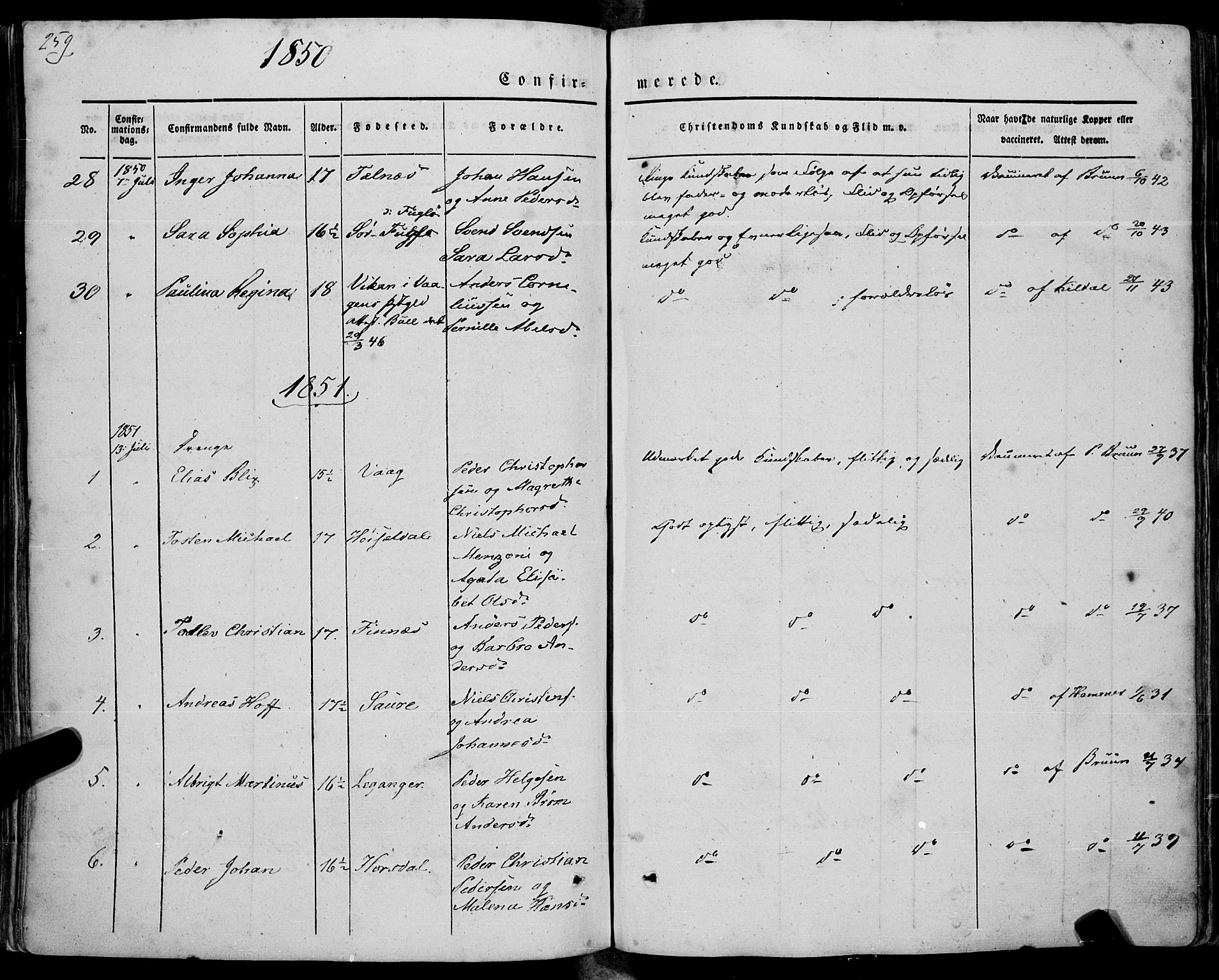 Ministerialprotokoller, klokkerbøker og fødselsregistre - Nordland, SAT/A-1459/805/L0097: Parish register (official) no. 805A04, 1837-1861, p. 259