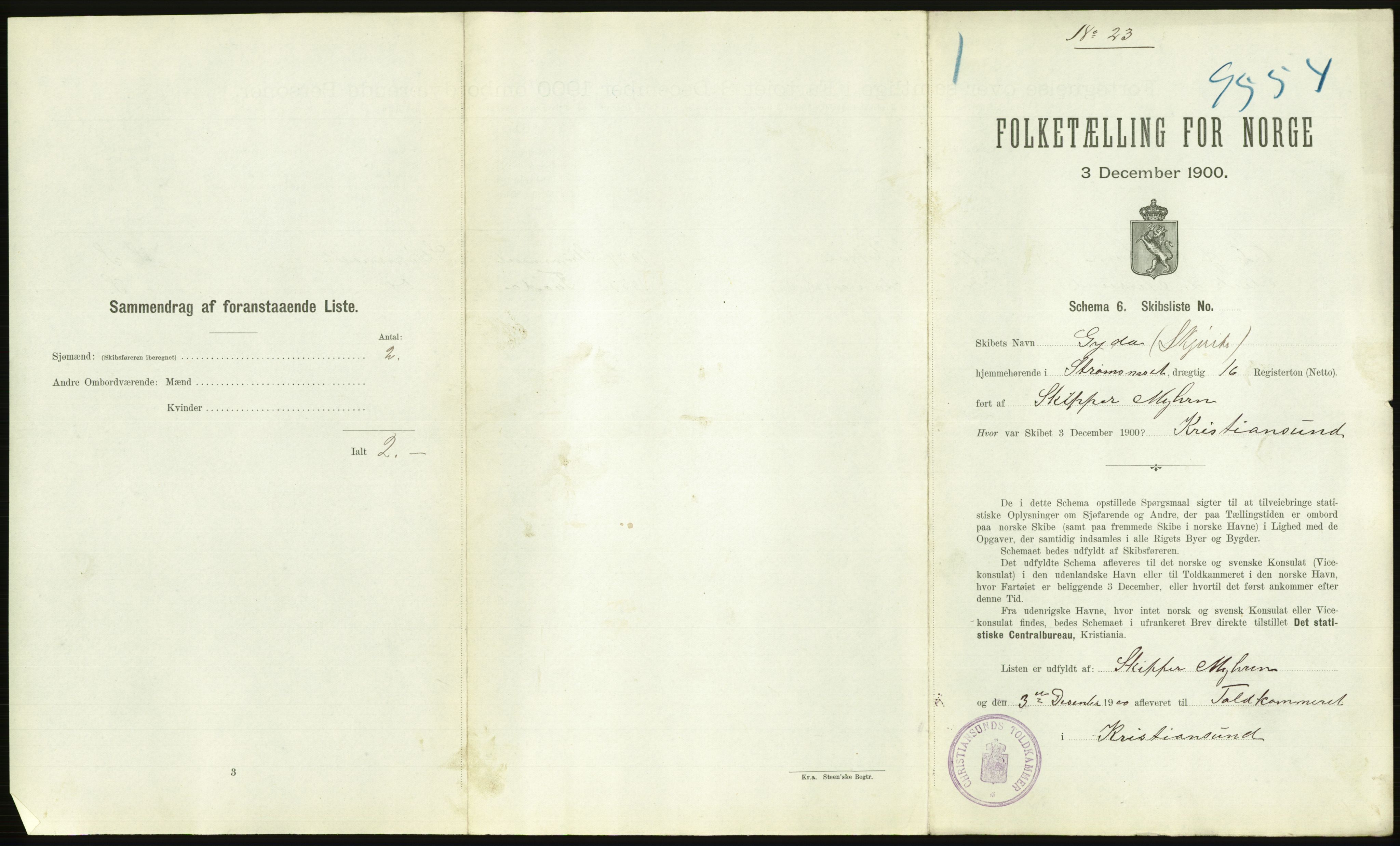 RA, 1900 Census - ship lists from ships in Norwegian harbours, harbours abroad and at sea, 1900, p. 2167