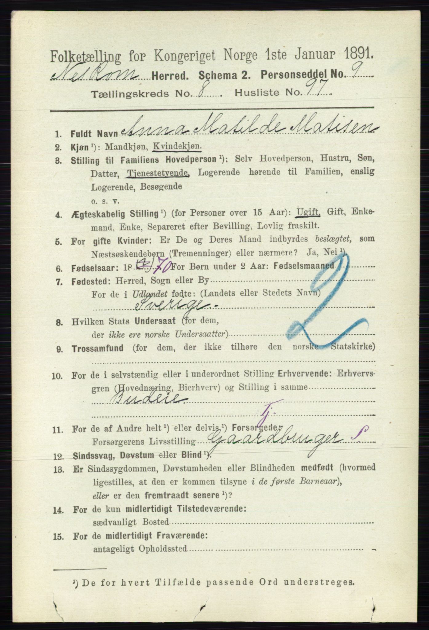 RA, 1891 census for 0236 Nes, 1891, p. 5179