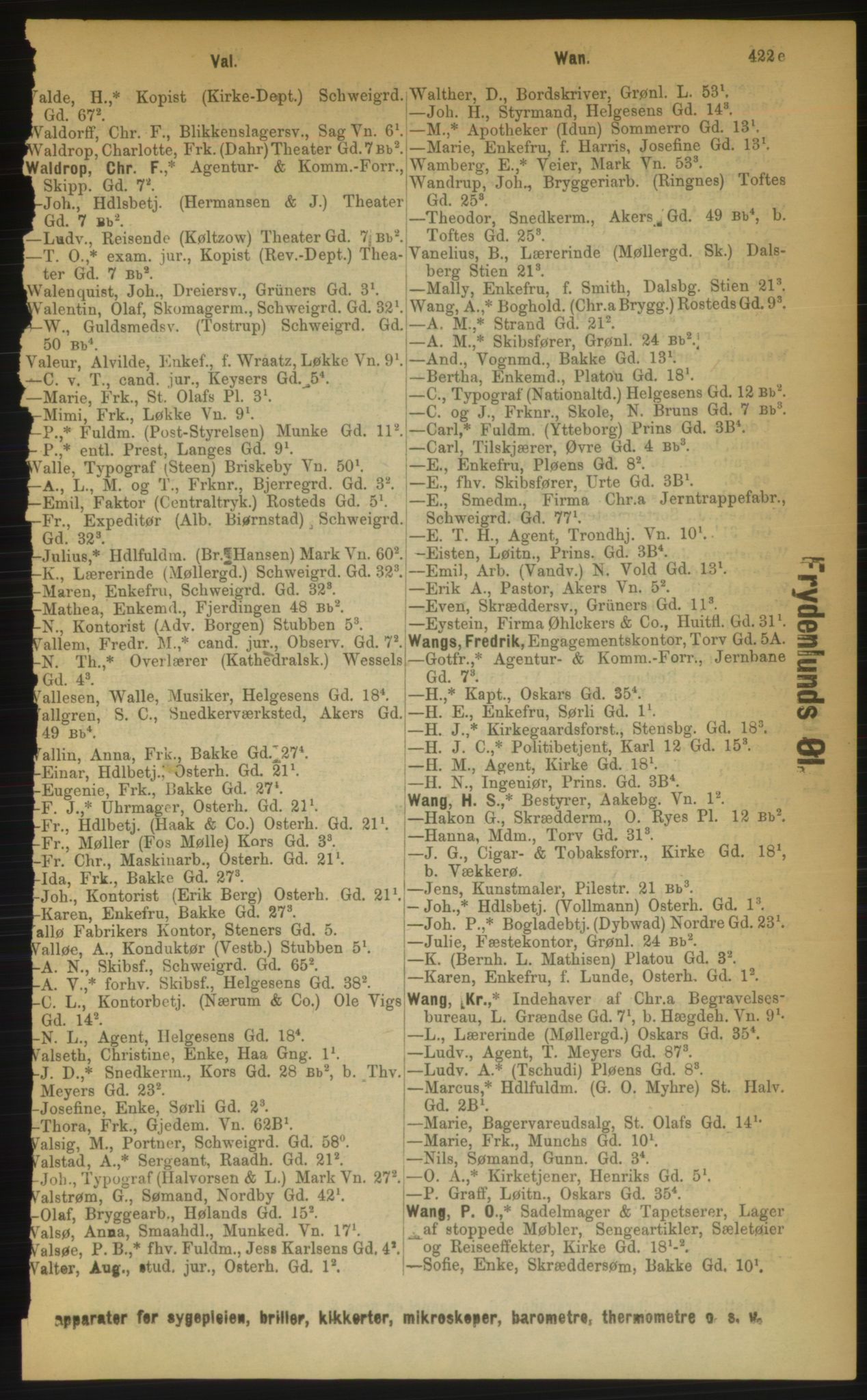 Kristiania/Oslo adressebok, PUBL/-, 1889, p. 422e