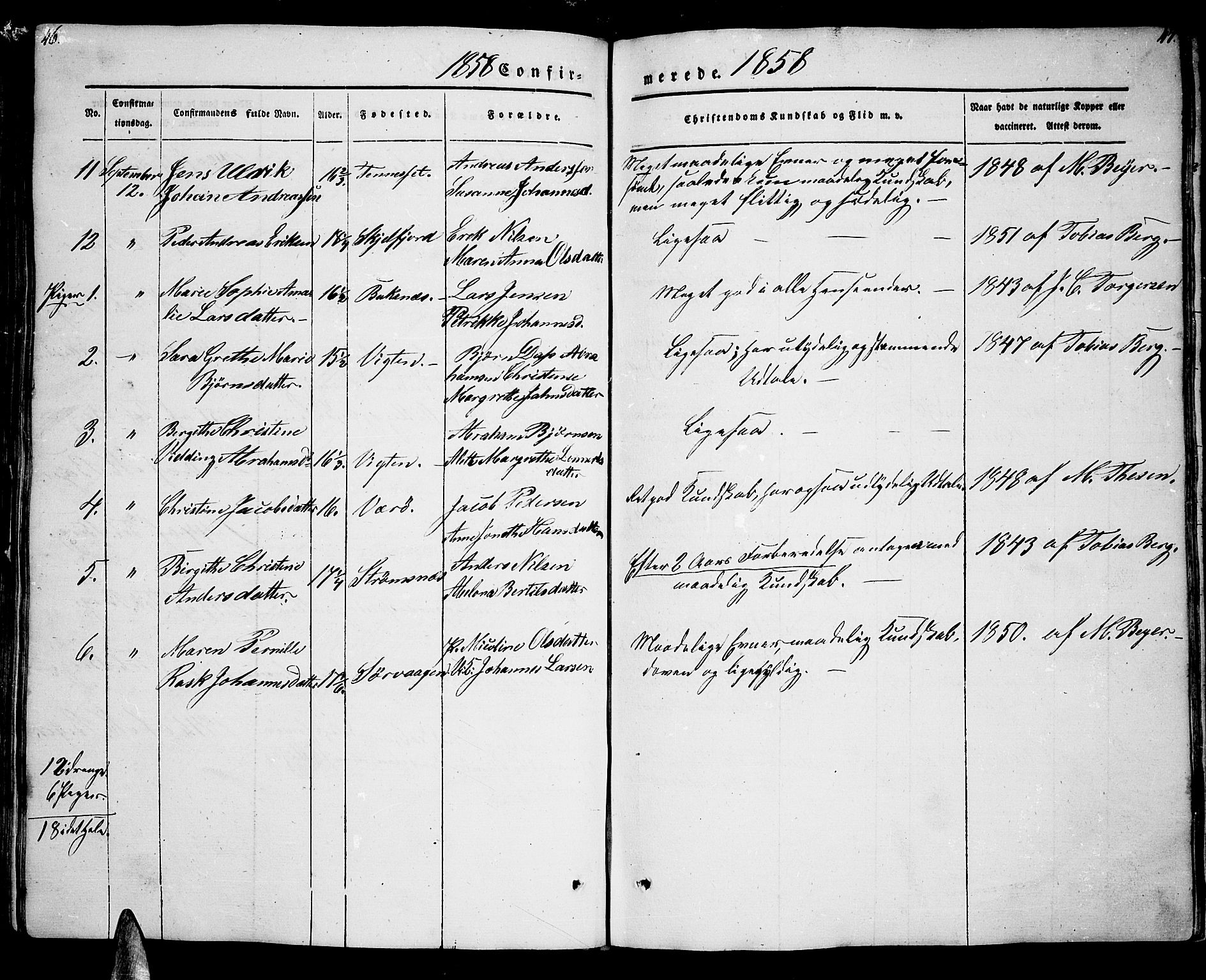 Ministerialprotokoller, klokkerbøker og fødselsregistre - Nordland, AV/SAT-A-1459/885/L1212: Parish register (copy) no. 885C01, 1847-1873, p. 46-47