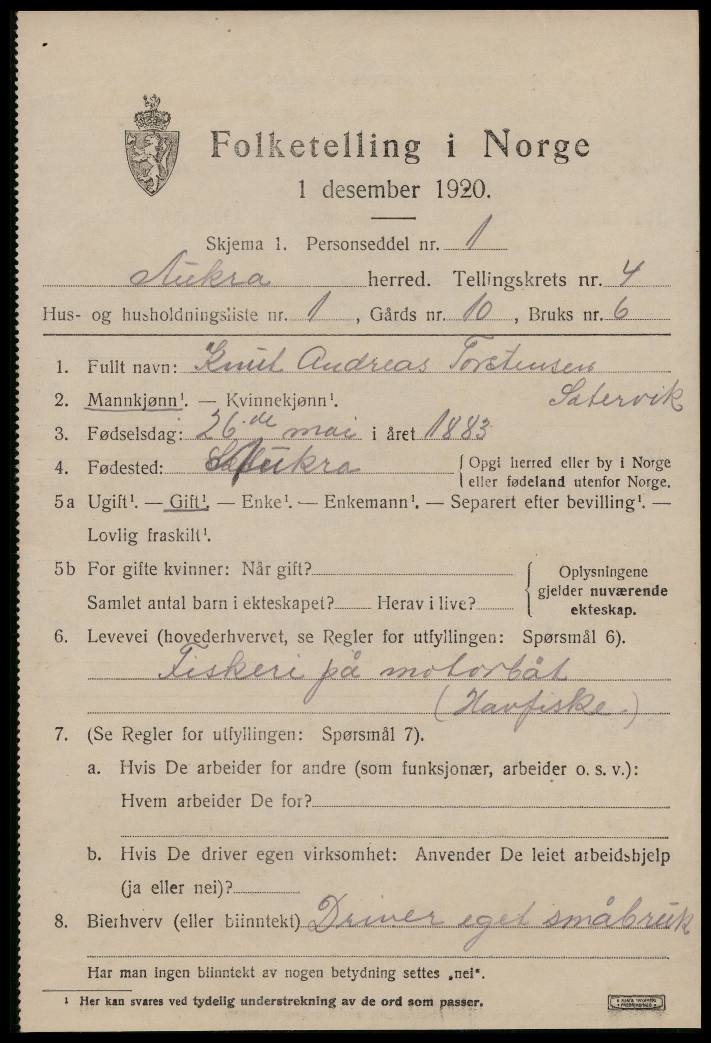 SAT, 1920 census for Aukra, 1920, p. 2691