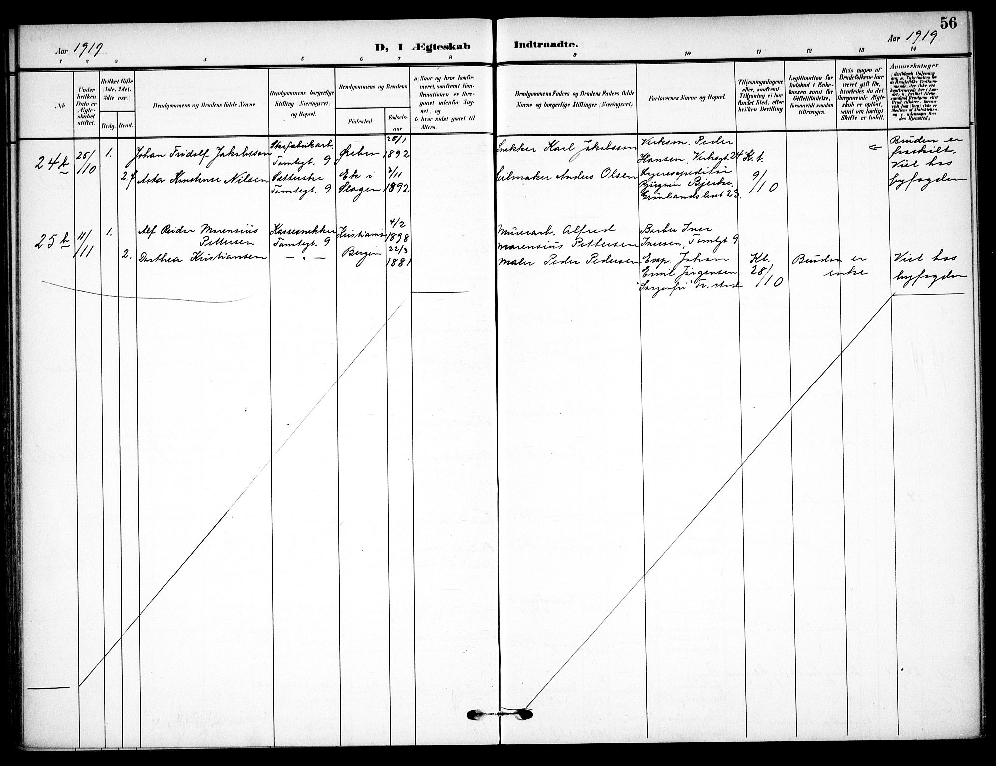 Vaterland prestekontor Kirkebøker, SAO/A-10880/F/Fa/L0002: Parish register (official) no. 2, 1907-1921, p. 56