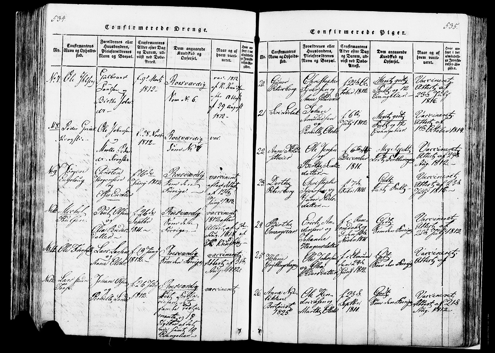 Løten prestekontor, SAH/PREST-022/K/Ka/L0005: Parish register (official) no. 5, 1814-1832, p. 534-535