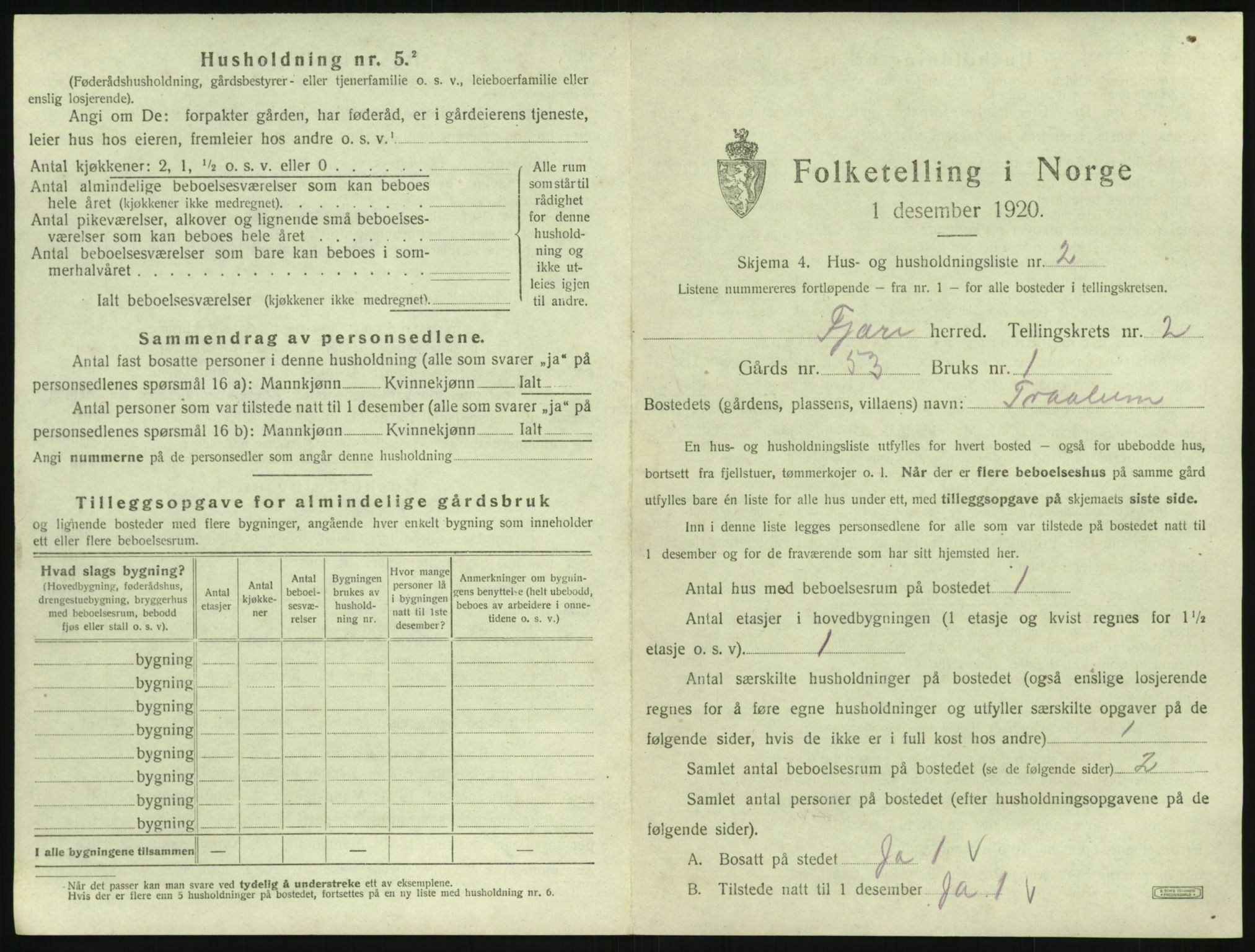 SAK, 1920 census for Fjære, 1920, p. 289