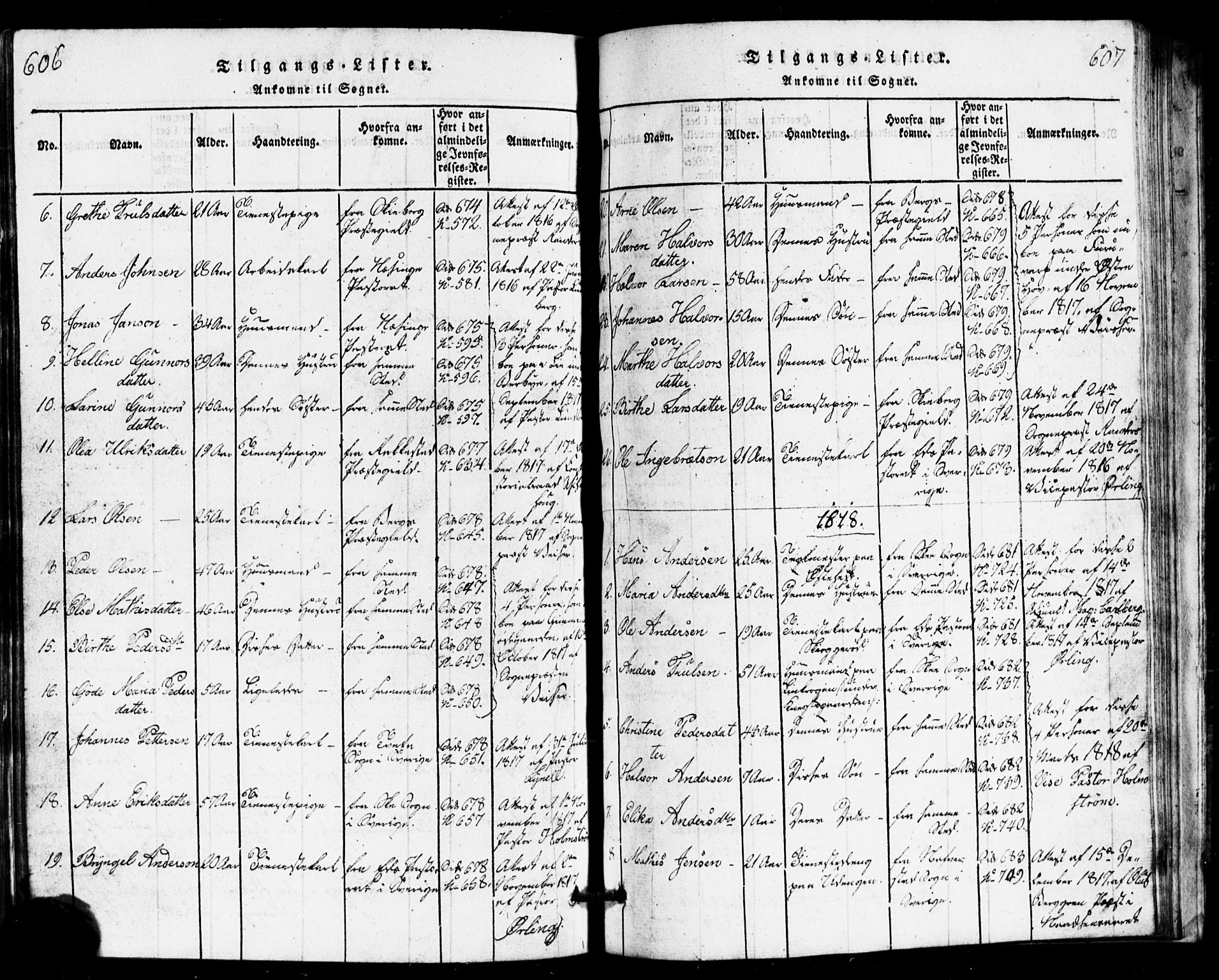 Idd prestekontor Kirkebøker, AV/SAO-A-10911/G/Ga/L0001: Parish register (copy) no. I 1, 1815-1826, p. 606-607