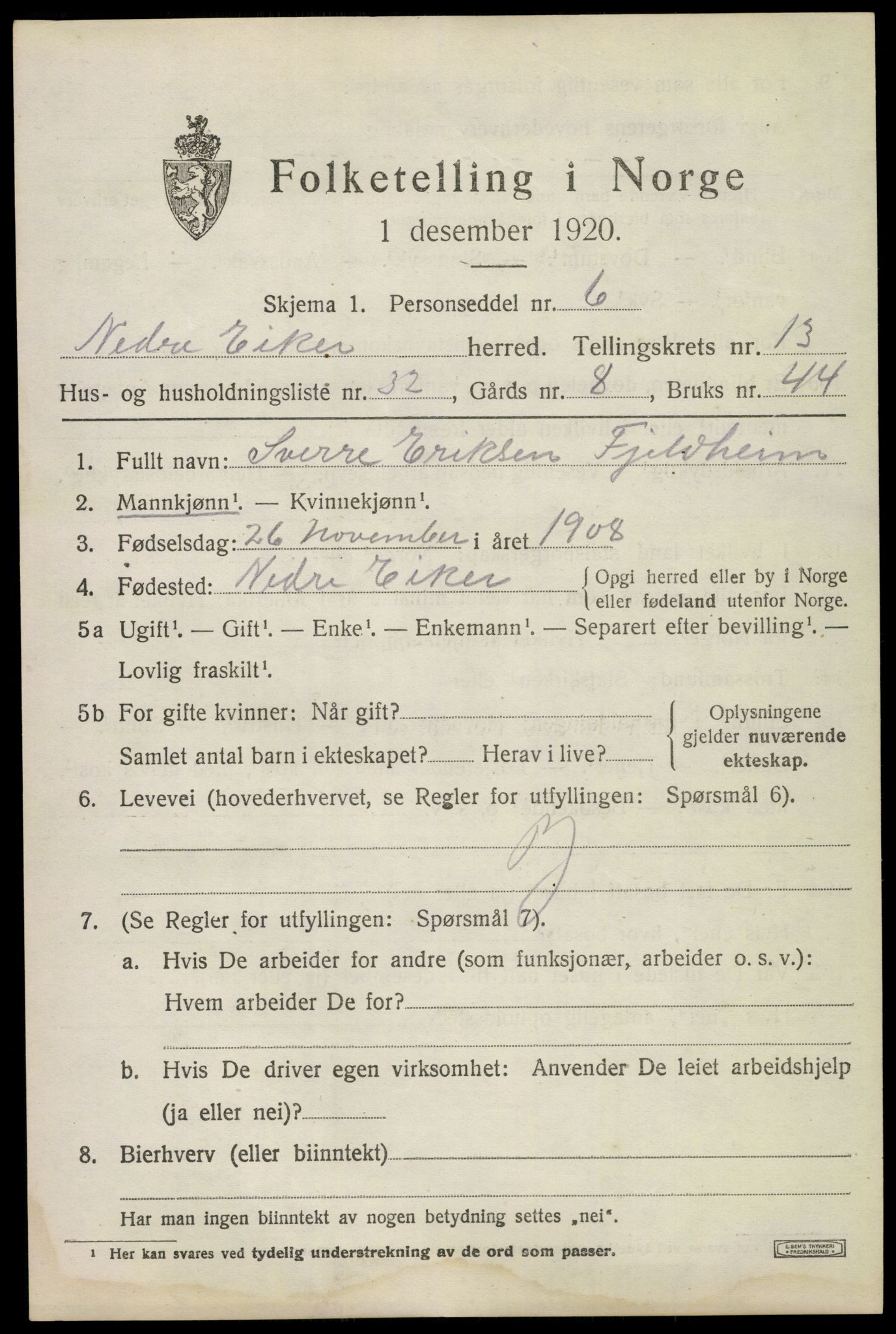 SAKO, 1920 census for Nedre Eiker, 1920, p. 15143