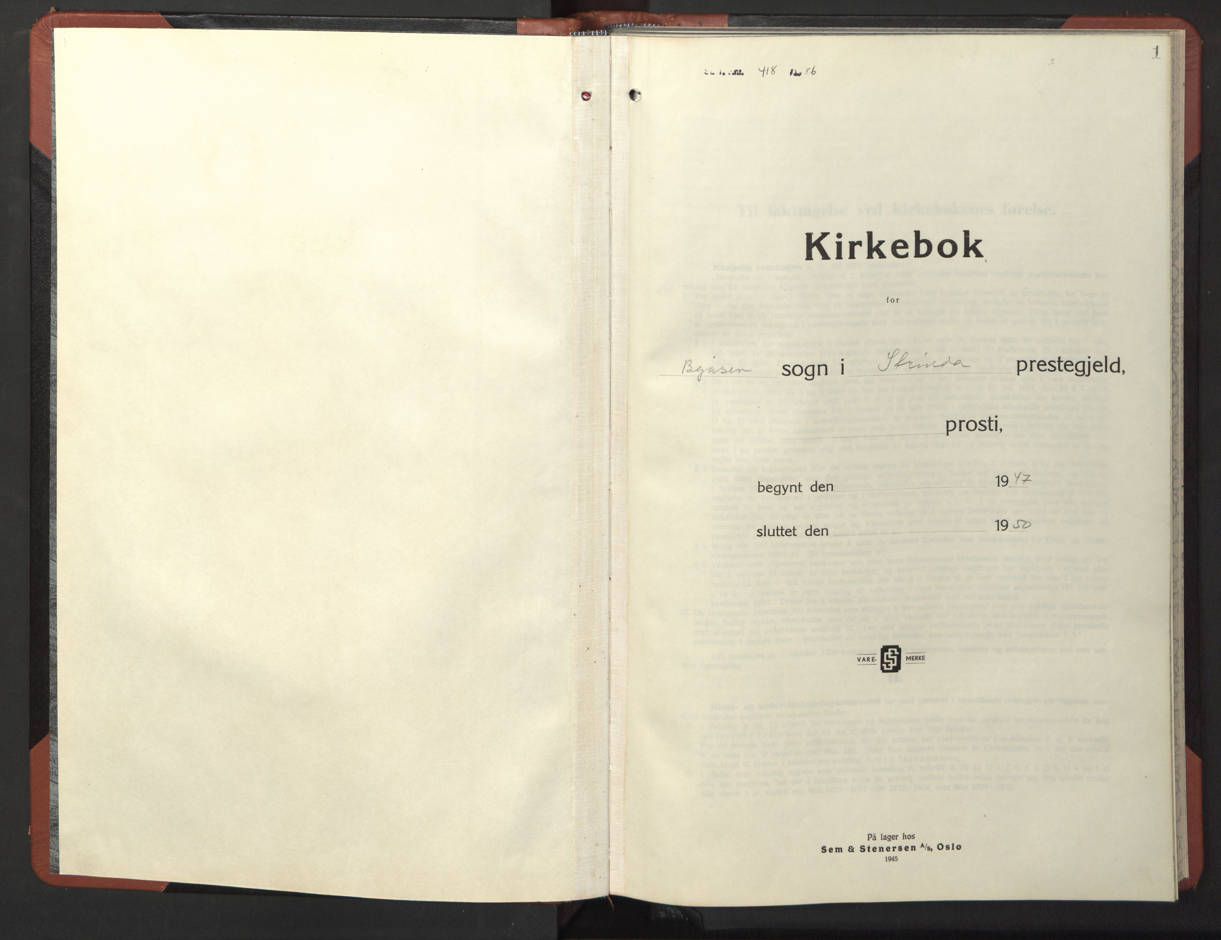 Ministerialprotokoller, klokkerbøker og fødselsregistre - Sør-Trøndelag, SAT/A-1456/611/L0359: Parish register (copy) no. 611C07, 1947-1950, p. 1