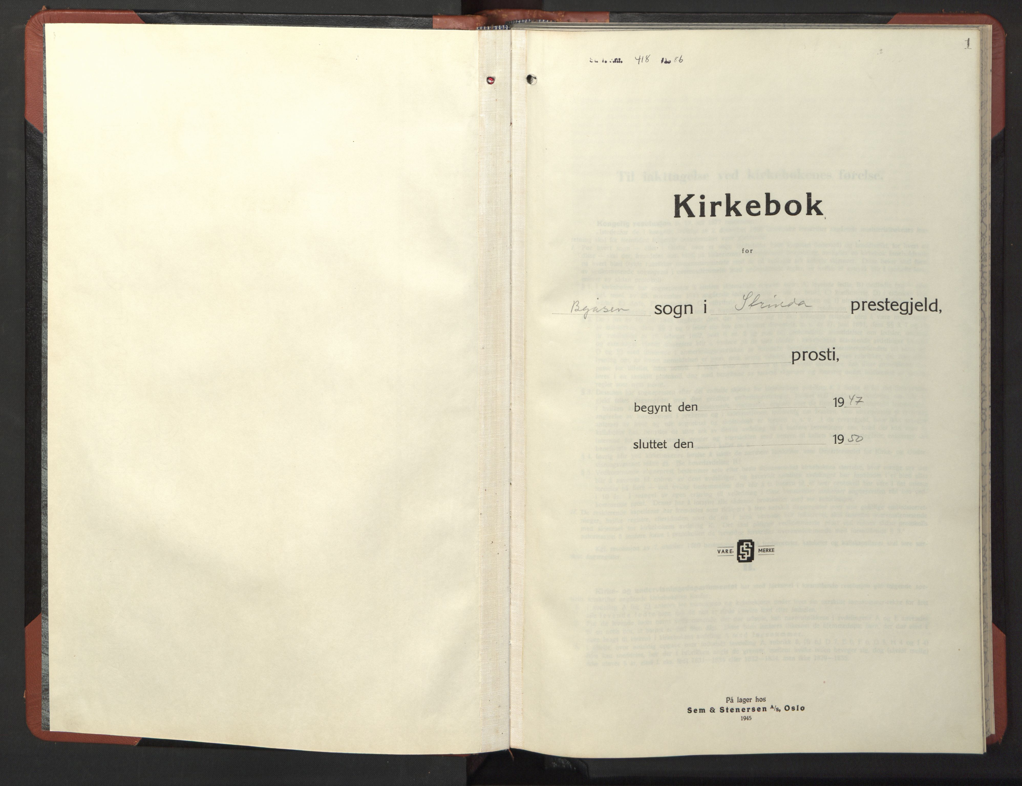 Ministerialprotokoller, klokkerbøker og fødselsregistre - Sør-Trøndelag, AV/SAT-A-1456/611/L0359: Parish register (copy) no. 611C07, 1947-1950, p. 1