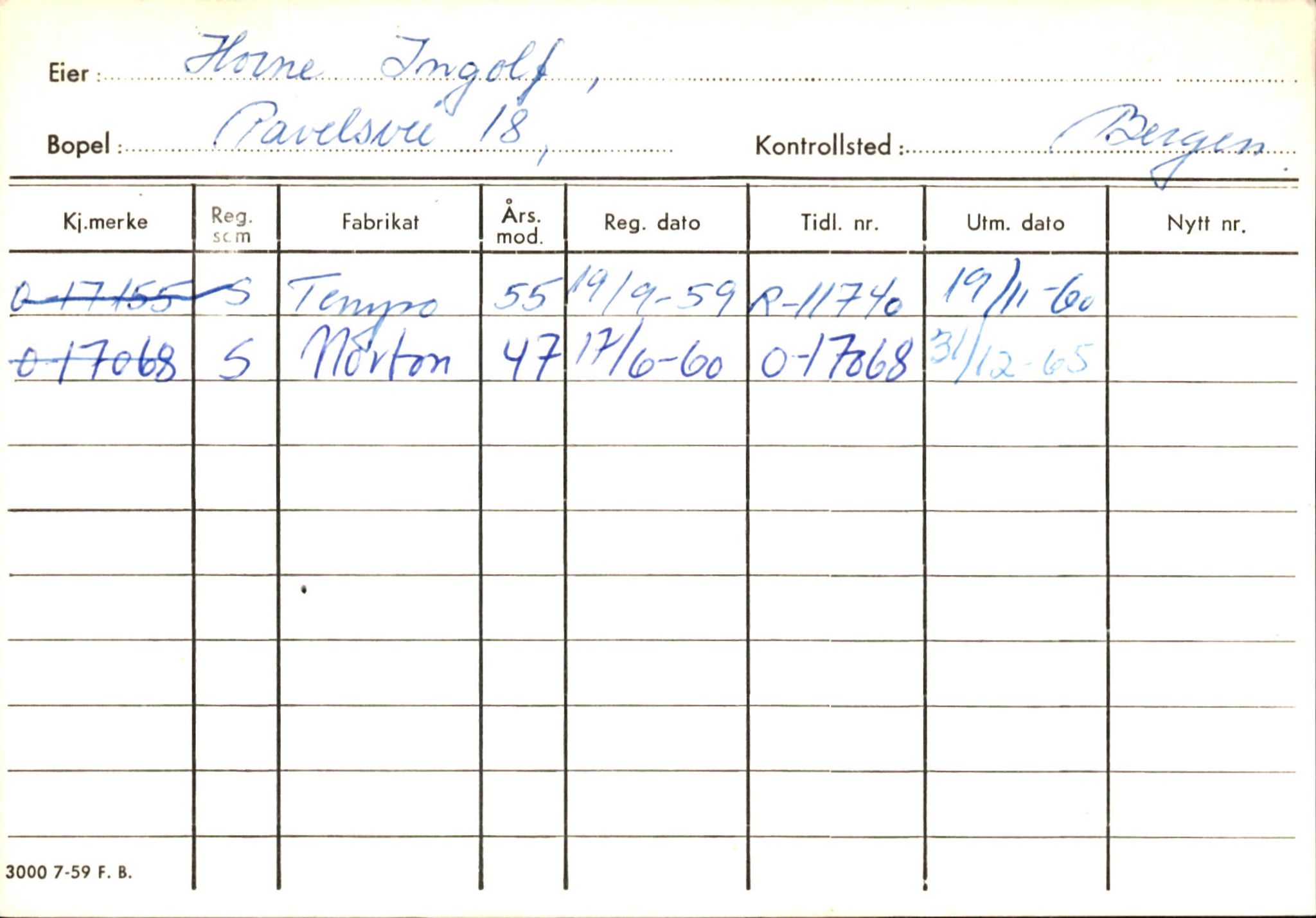 Statens vegvesen, Hordaland vegkontor, AV/SAB-A-5201/2/Hb/L0015: O-eierkort H-I, 1920-1971, p. 60