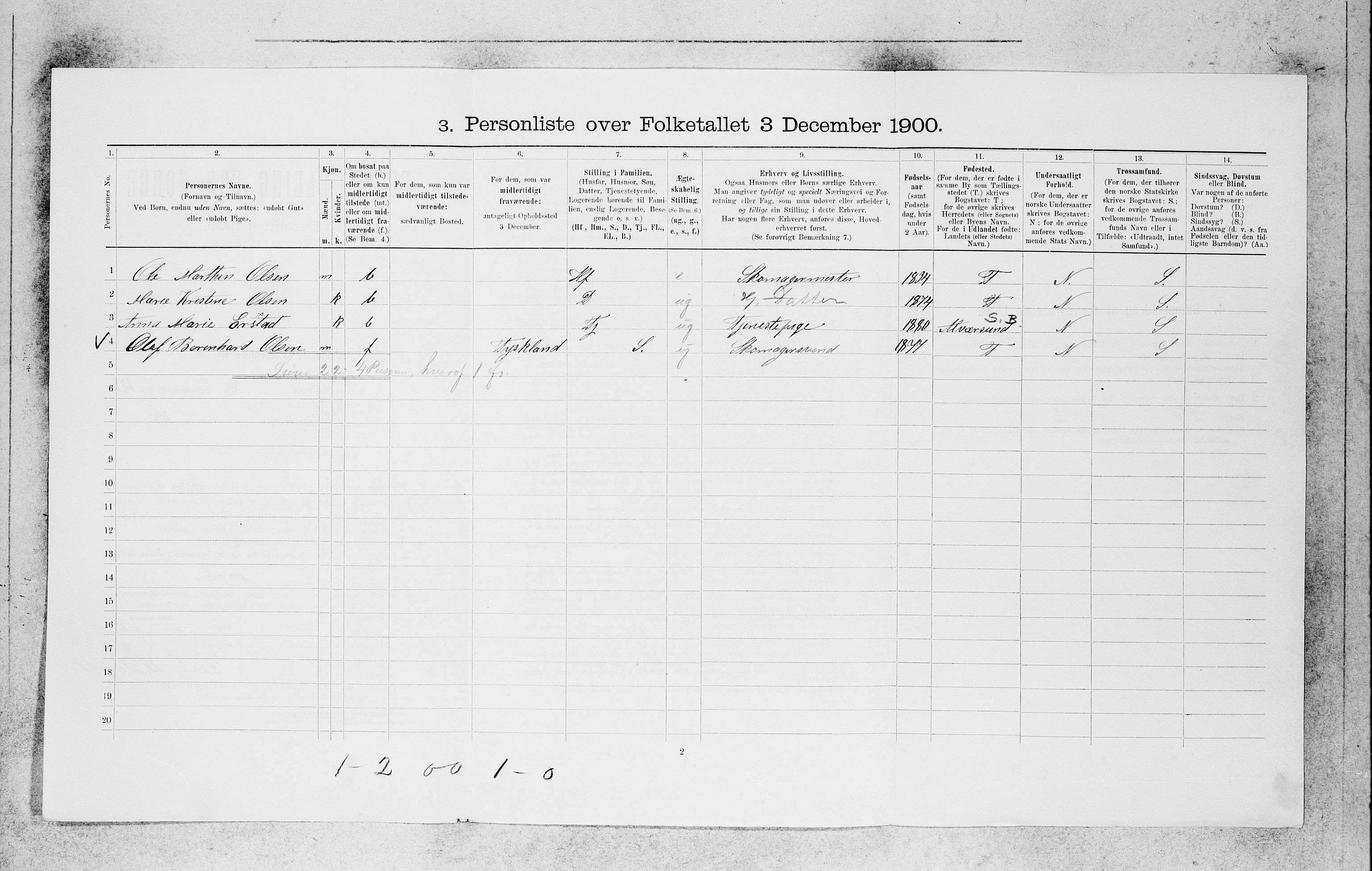 SAB, 1900 census for Bergen, 1900, p. 25950