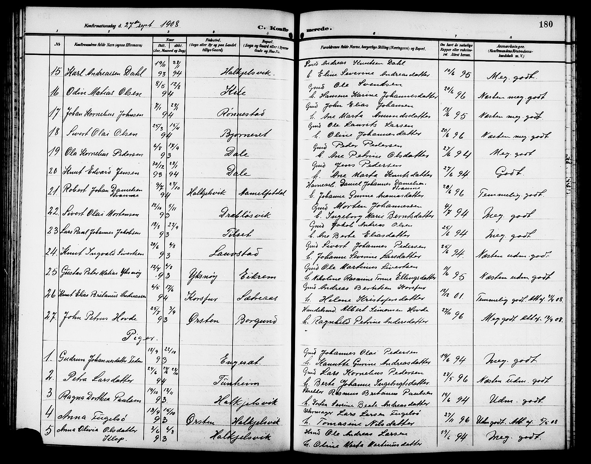 Ministerialprotokoller, klokkerbøker og fødselsregistre - Møre og Romsdal, SAT/A-1454/511/L0159: Parish register (copy) no. 511C05, 1902-1920, p. 180