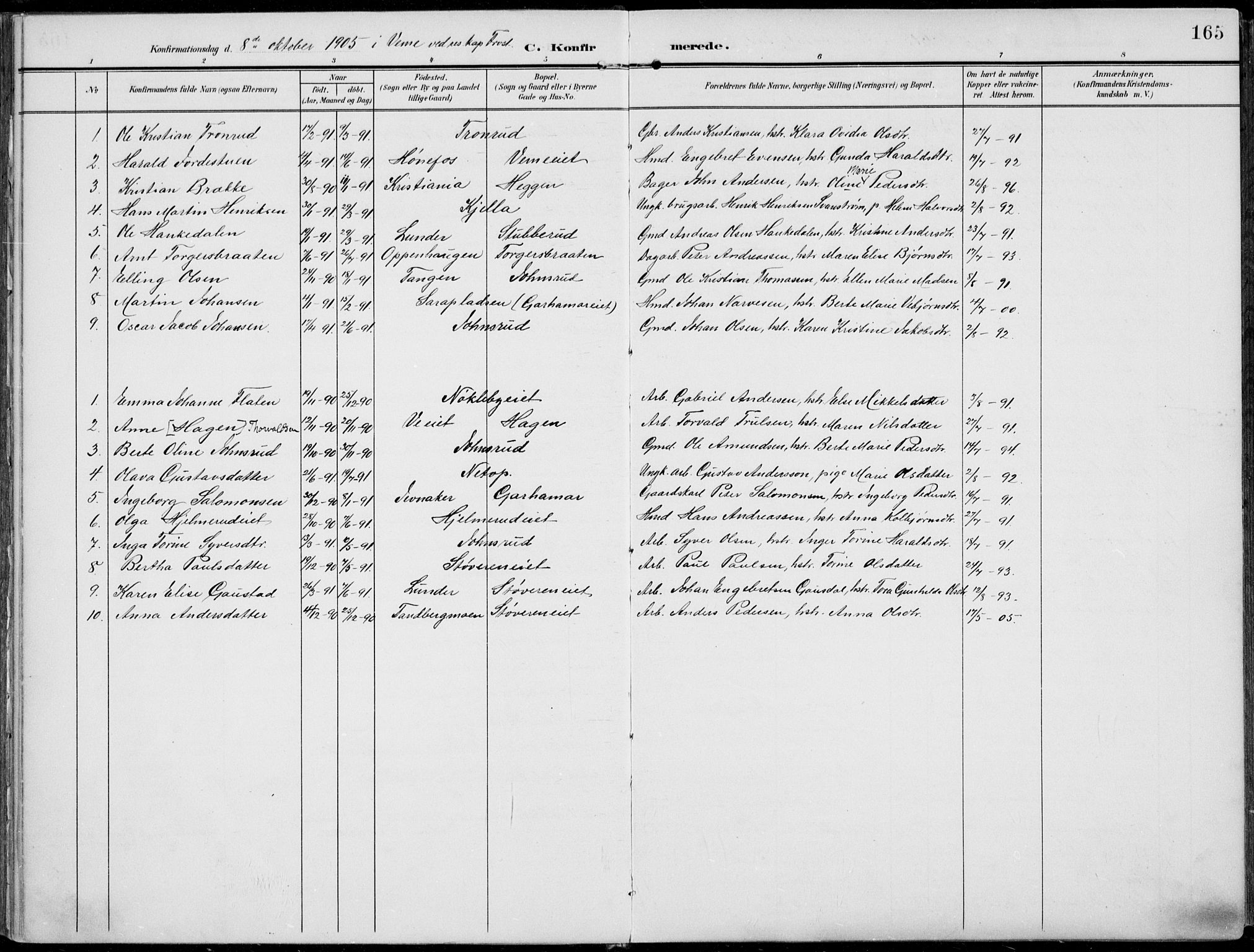 Norderhov kirkebøker, AV/SAKO-A-237/F/Fa/L0017: Parish register (official) no. 17, 1903-1919, p. 165