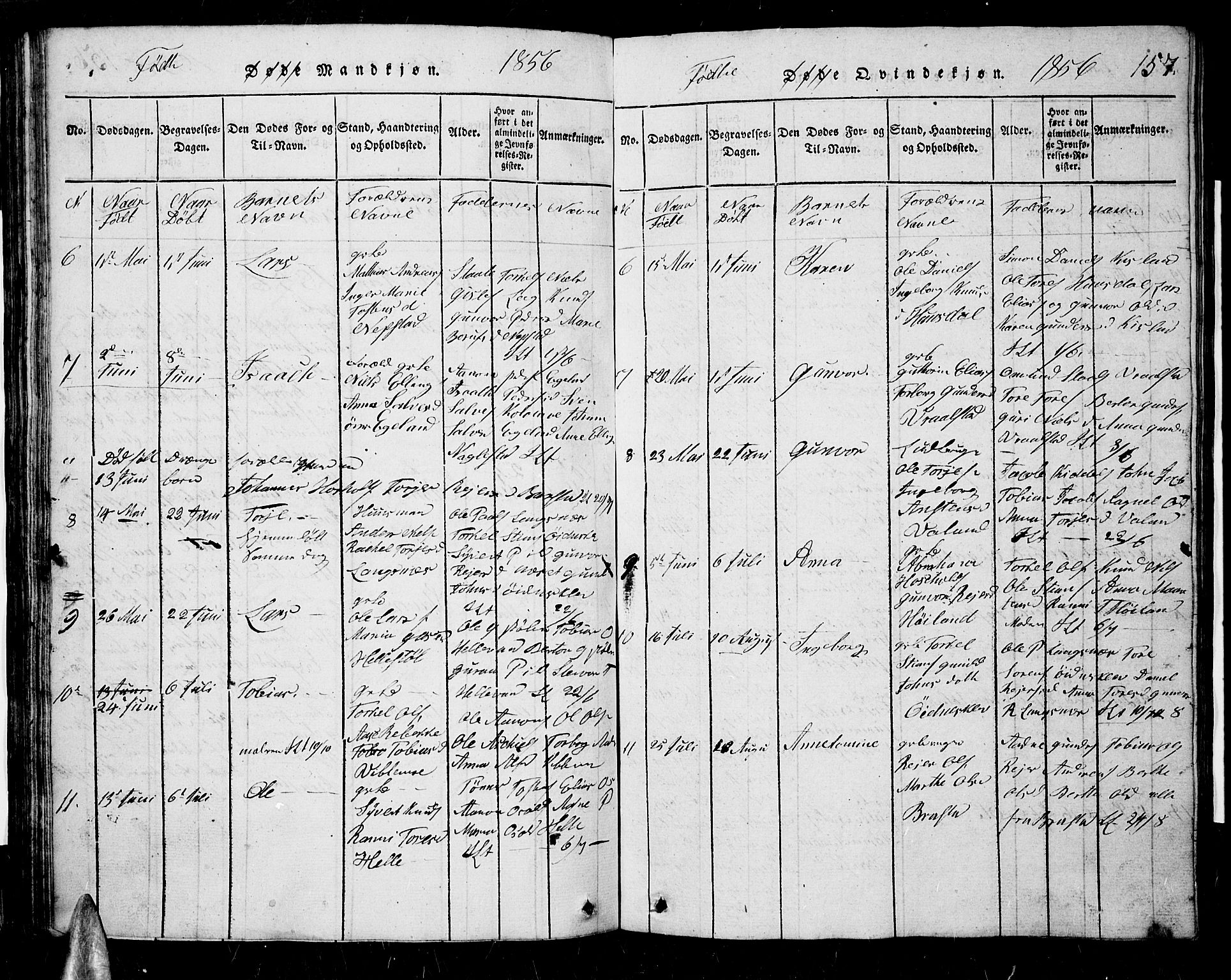 Nord-Audnedal sokneprestkontor, AV/SAK-1111-0032/F/Fb/Fba/L0001: Parish register (copy) no. B 1, 1815-1856, p. 157