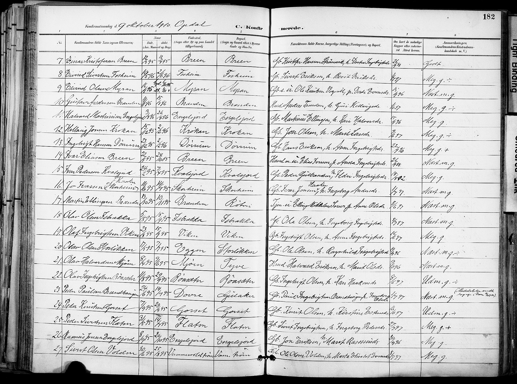 Ministerialprotokoller, klokkerbøker og fødselsregistre - Sør-Trøndelag, AV/SAT-A-1456/678/L0902: Parish register (official) no. 678A11, 1895-1911, p. 182