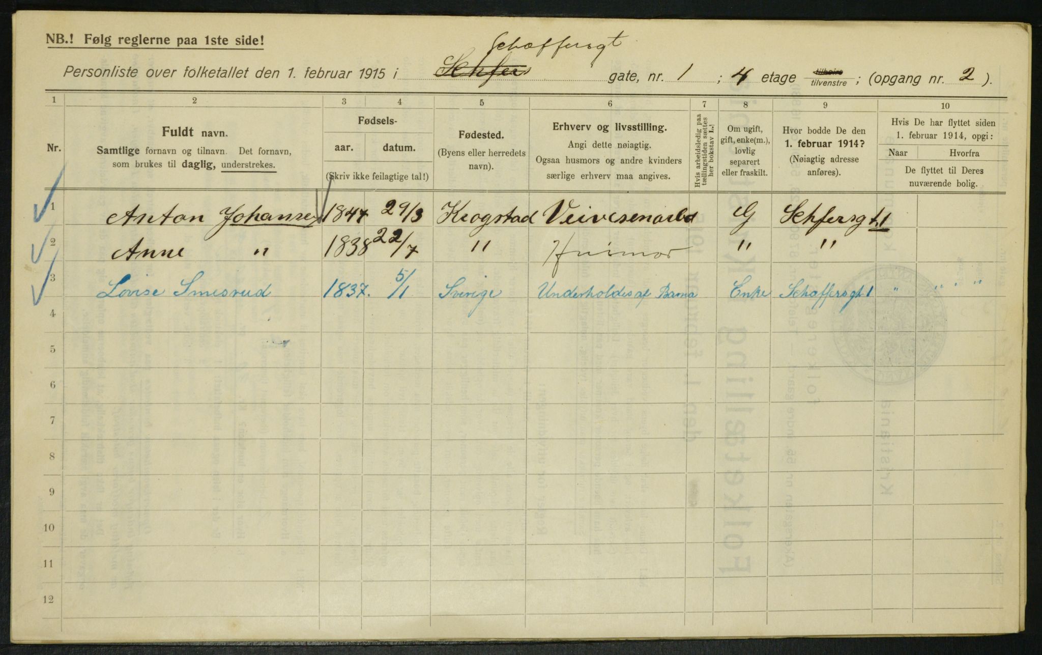 OBA, Municipal Census 1915 for Kristiania, 1915, p. 92697