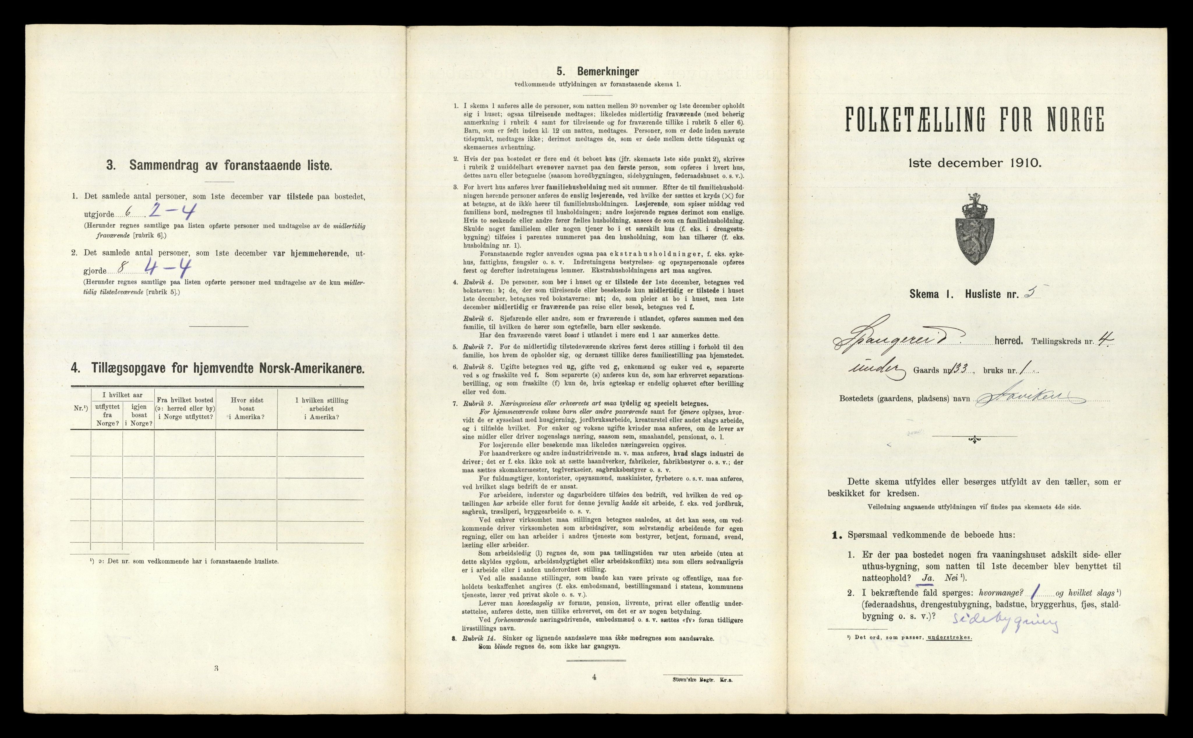 RA, 1910 census for Spangereid, 1910, p. 571