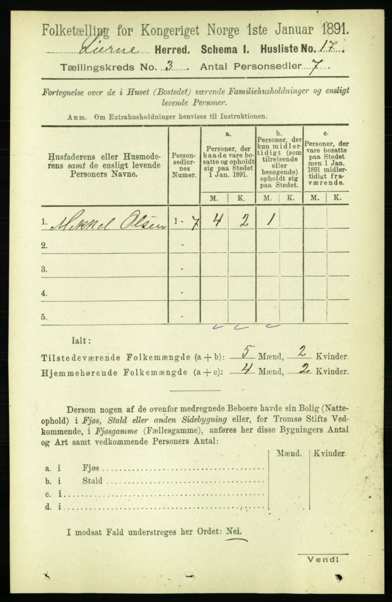 RA, 1891 census for 1737 Lierne, 1891, p. 780