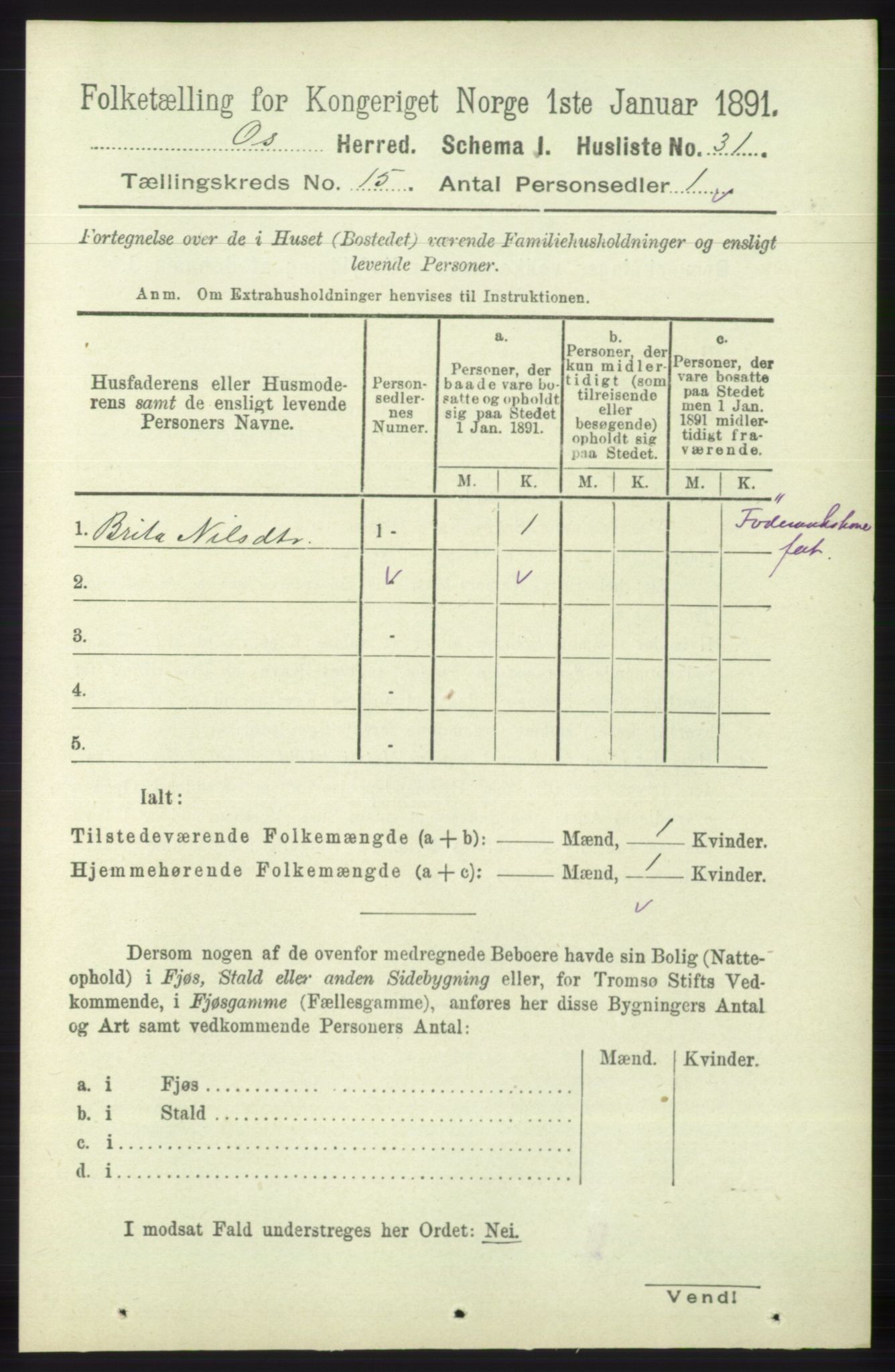 RA, 1891 census for 1243 Os, 1891, p. 3256