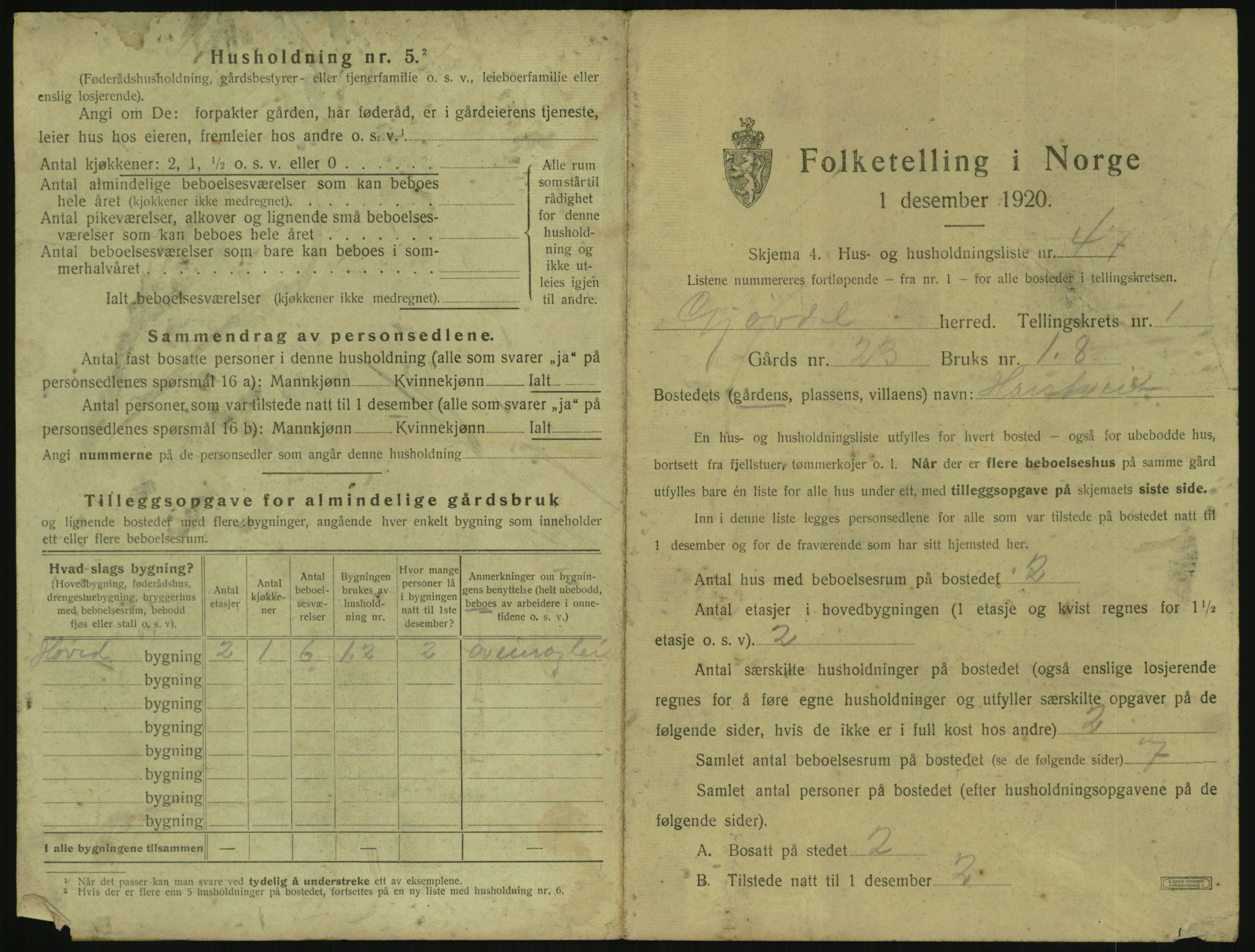 SAK, 1920 census for Gjøvdal, 1920, p. 114