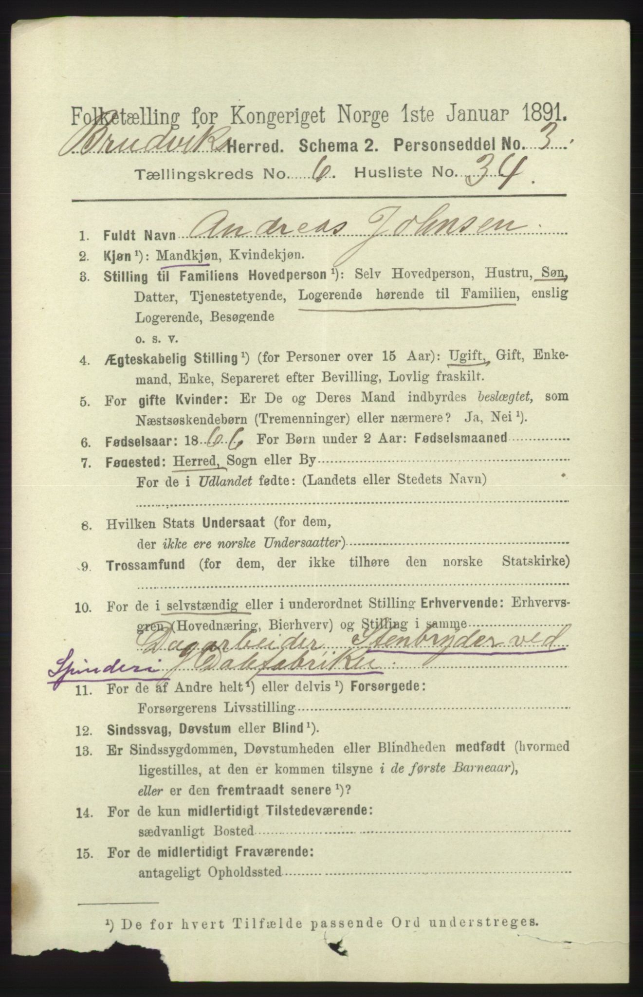 RA, 1891 census for 1251 Bruvik, 1891, p. 2014