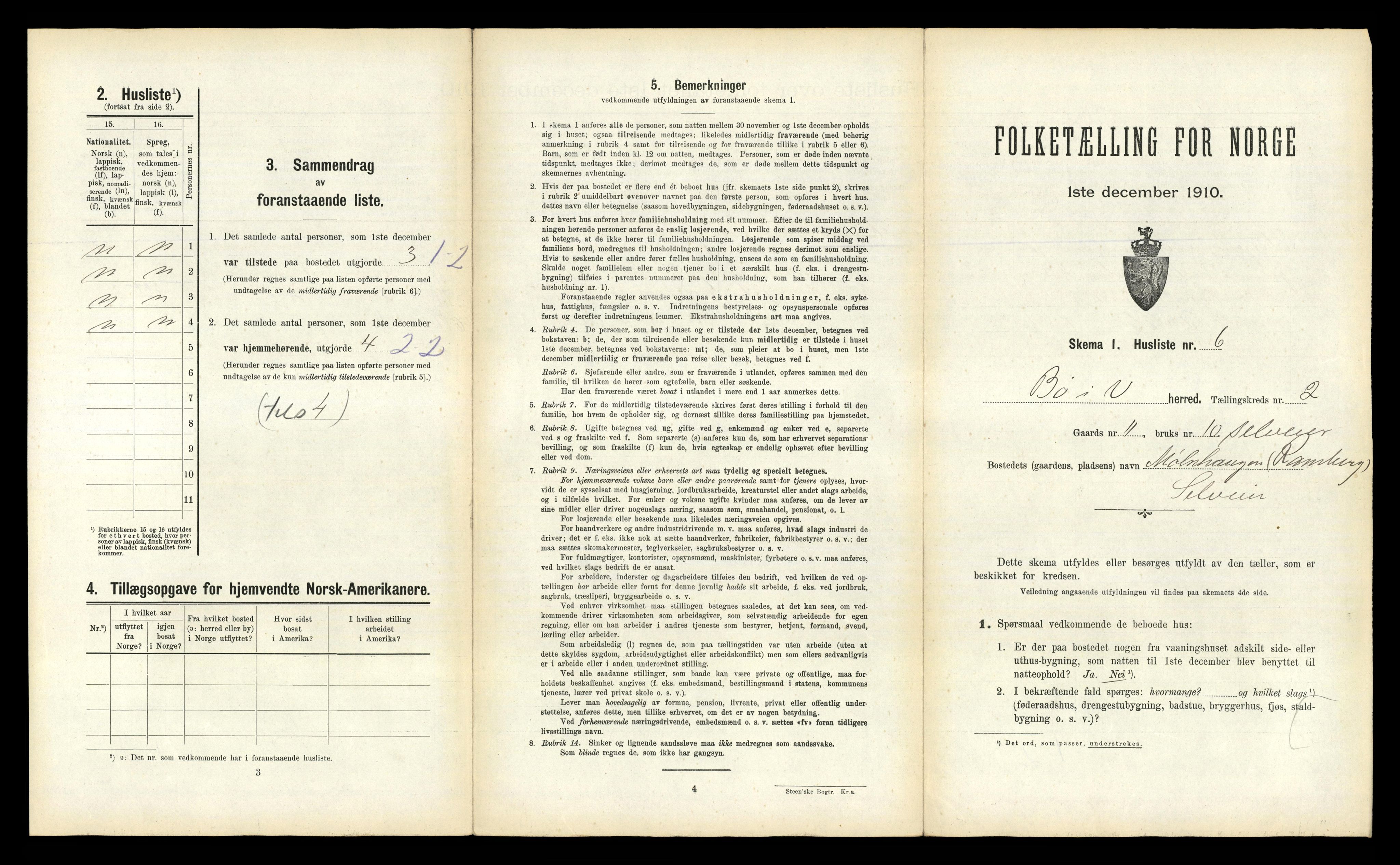 RA, 1910 census for Bø, 1910, p. 185