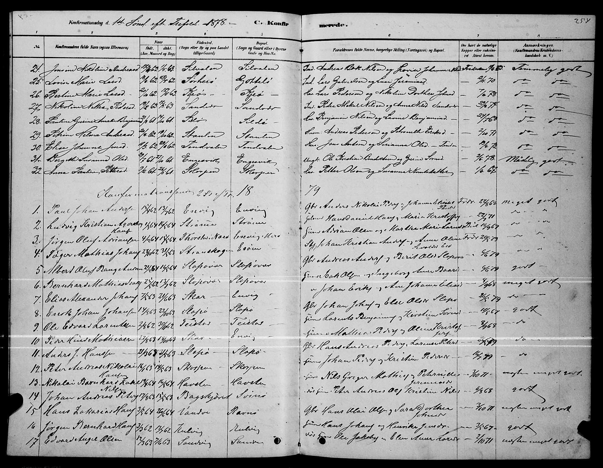 Ministerialprotokoller, klokkerbøker og fødselsregistre - Nordland, AV/SAT-A-1459/834/L0513: Parish register (copy) no. 834C04, 1877-1892, p. 254