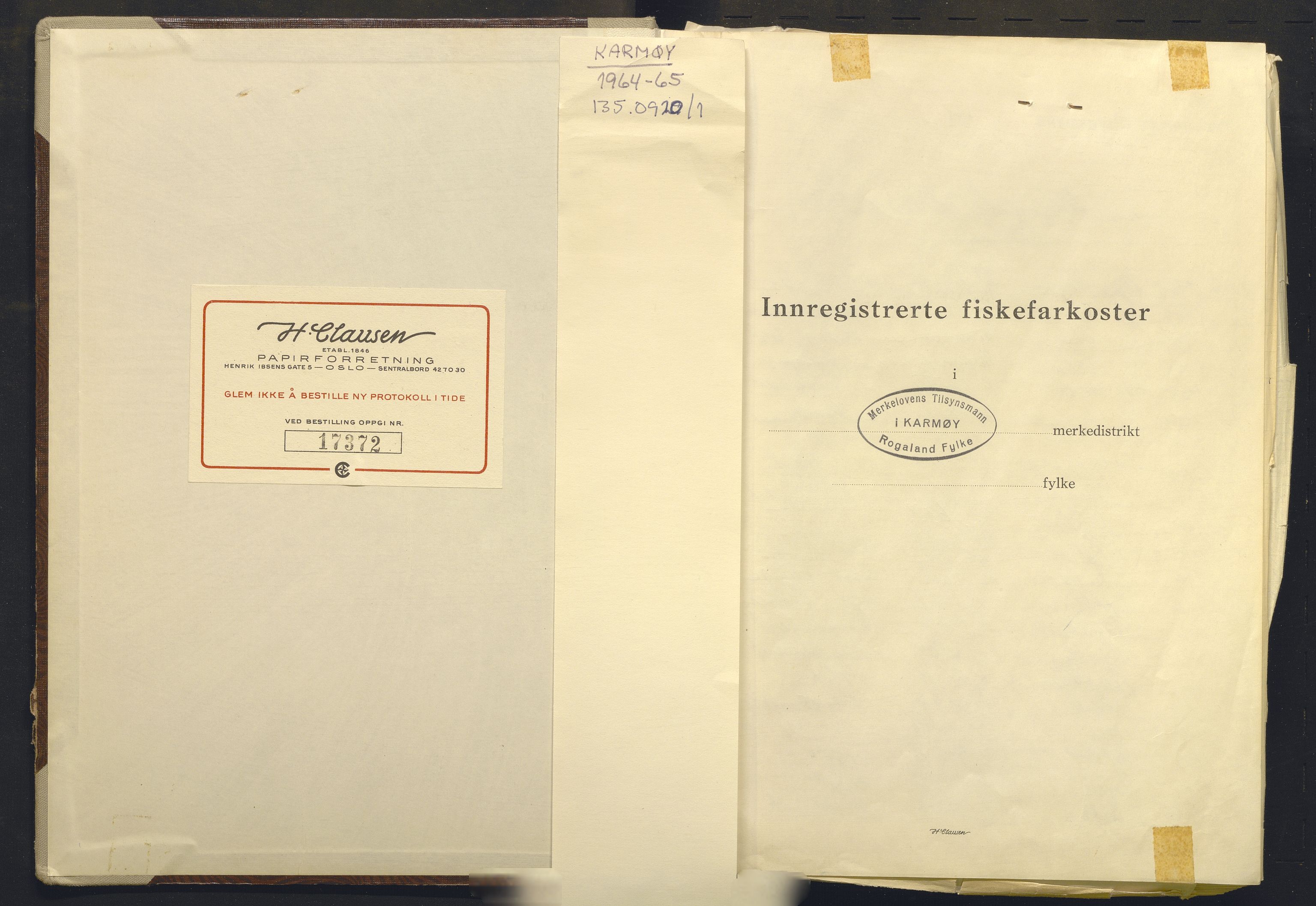 Fiskeridirektoratet - 1 Adm. ledelse - 13 Båtkontoret, AV/SAB-A-2003/I/Ia/Iai/L0053: 135.0920/1 Merkeprotokoll - Karmøy, 1964-1965