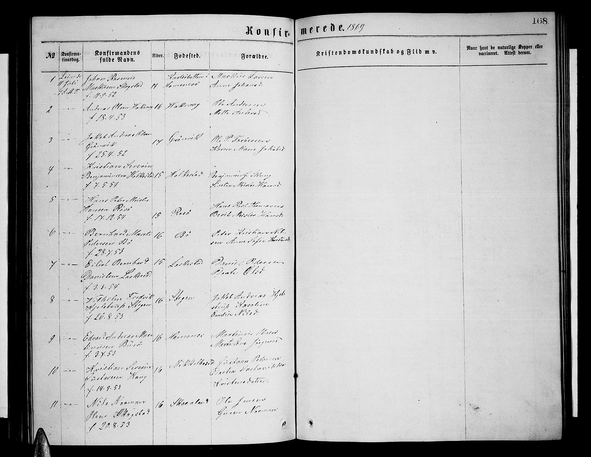 Ministerialprotokoller, klokkerbøker og fødselsregistre - Nordland, AV/SAT-A-1459/855/L0815: Parish register (copy) no. 855C04, 1865-1878, p. 168