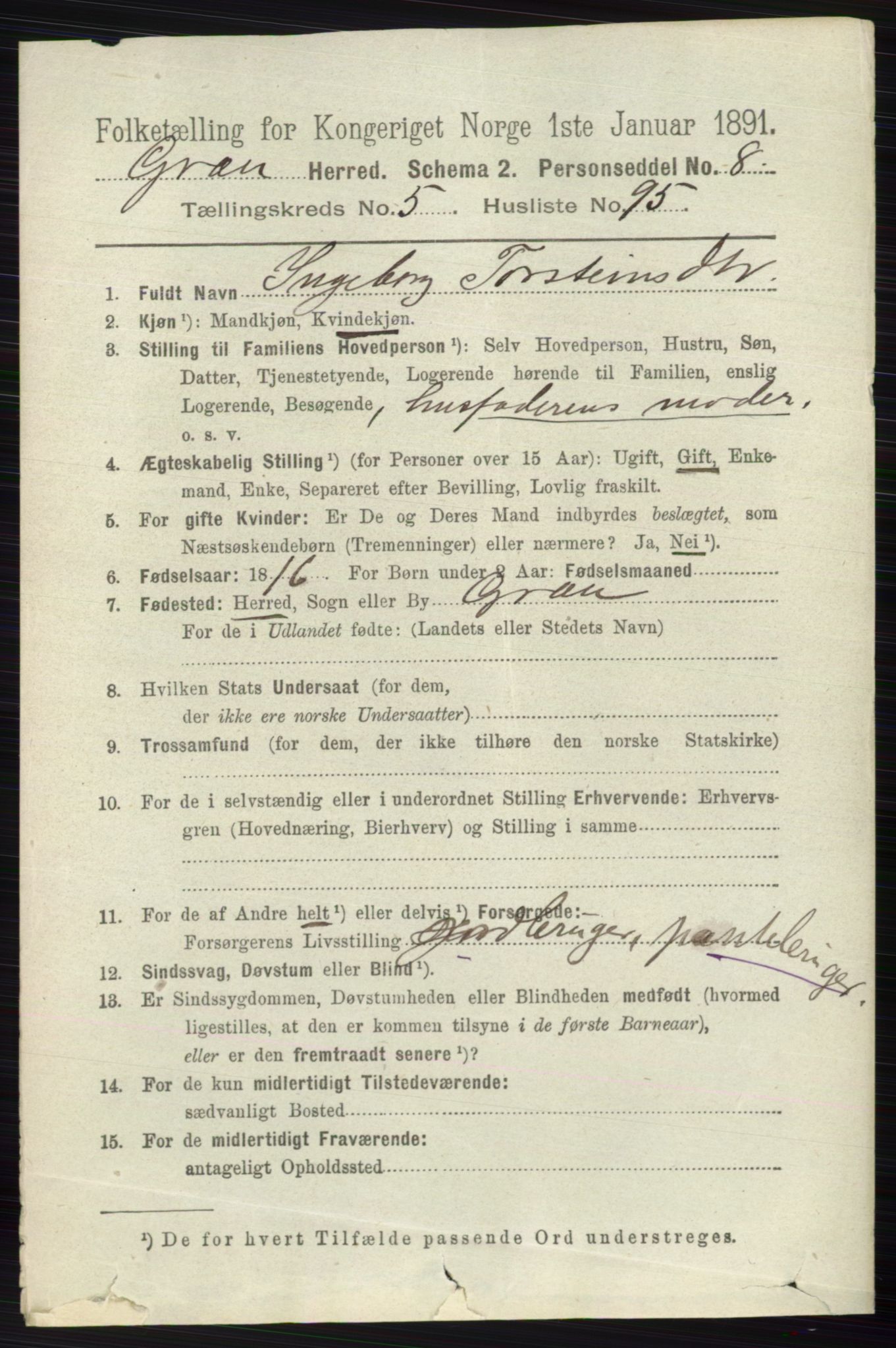 RA, 1891 census for 0534 Gran, 1891, p. 2151