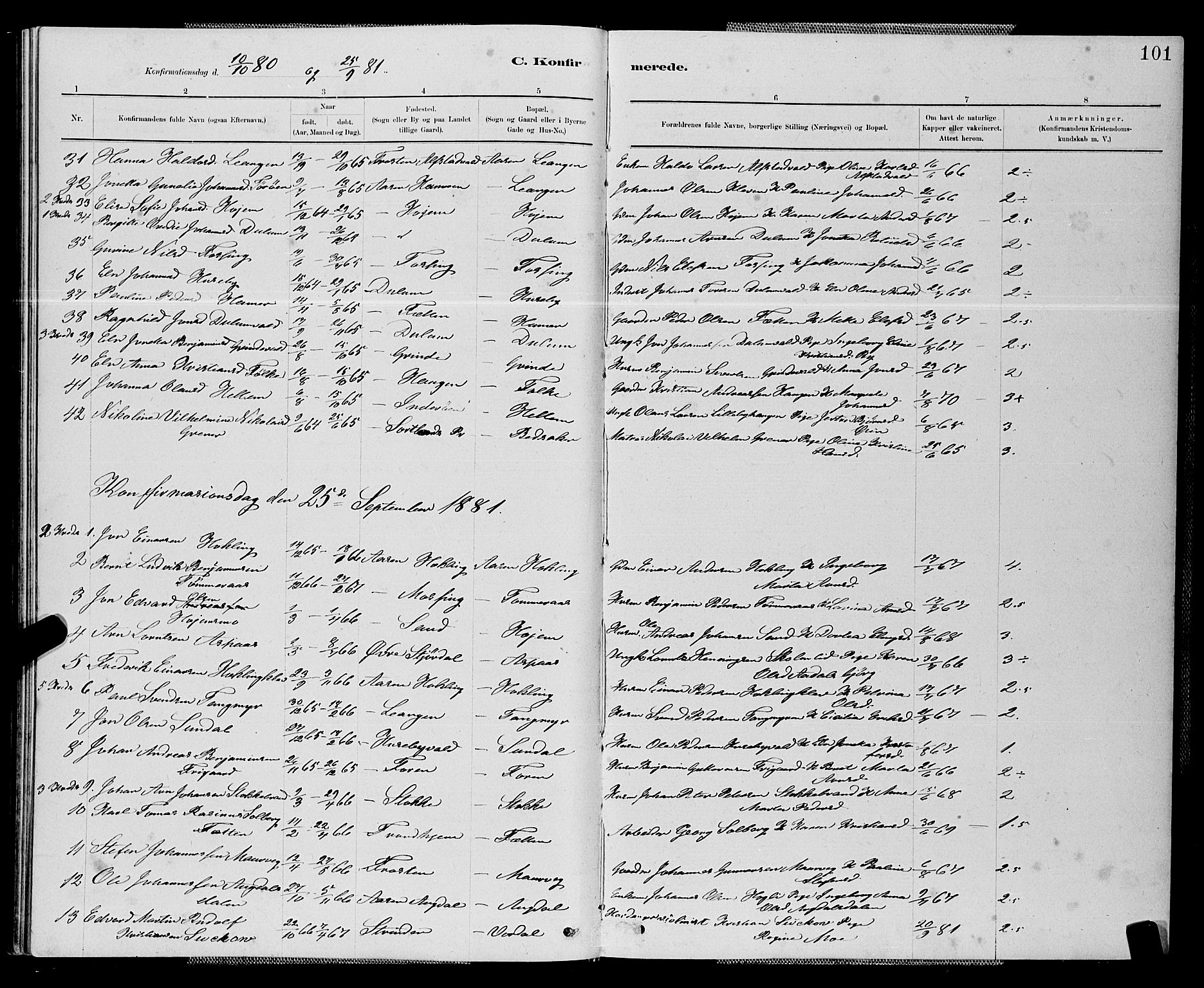 Ministerialprotokoller, klokkerbøker og fødselsregistre - Nord-Trøndelag, AV/SAT-A-1458/714/L0134: Parish register (copy) no. 714C03, 1878-1898, p. 101