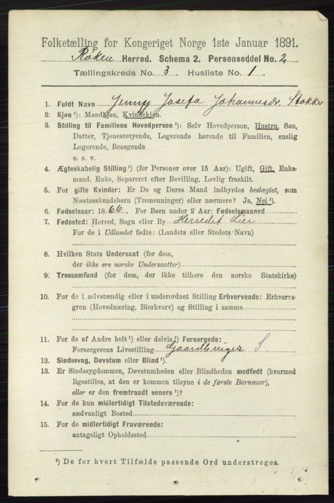 RA, 1891 census for 0627 Røyken, 1891, p. 1197