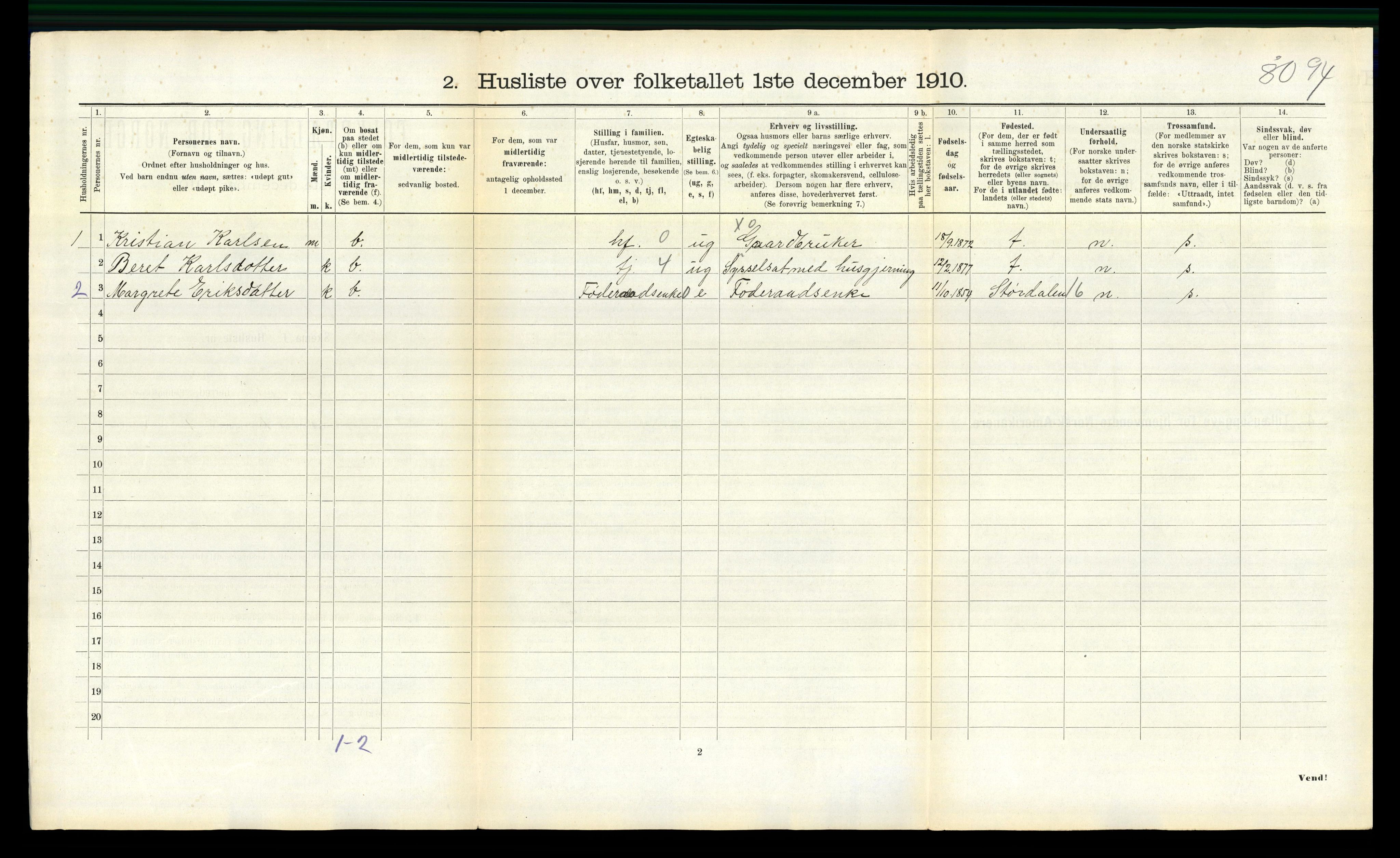 RA, 1910 census for Fosnes, 1910, p. 652