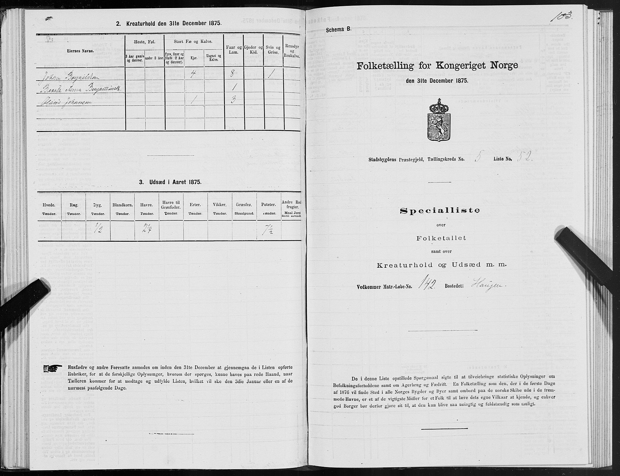 SAT, 1875 census for 1625P Stadsbygd, 1875, p. 3103